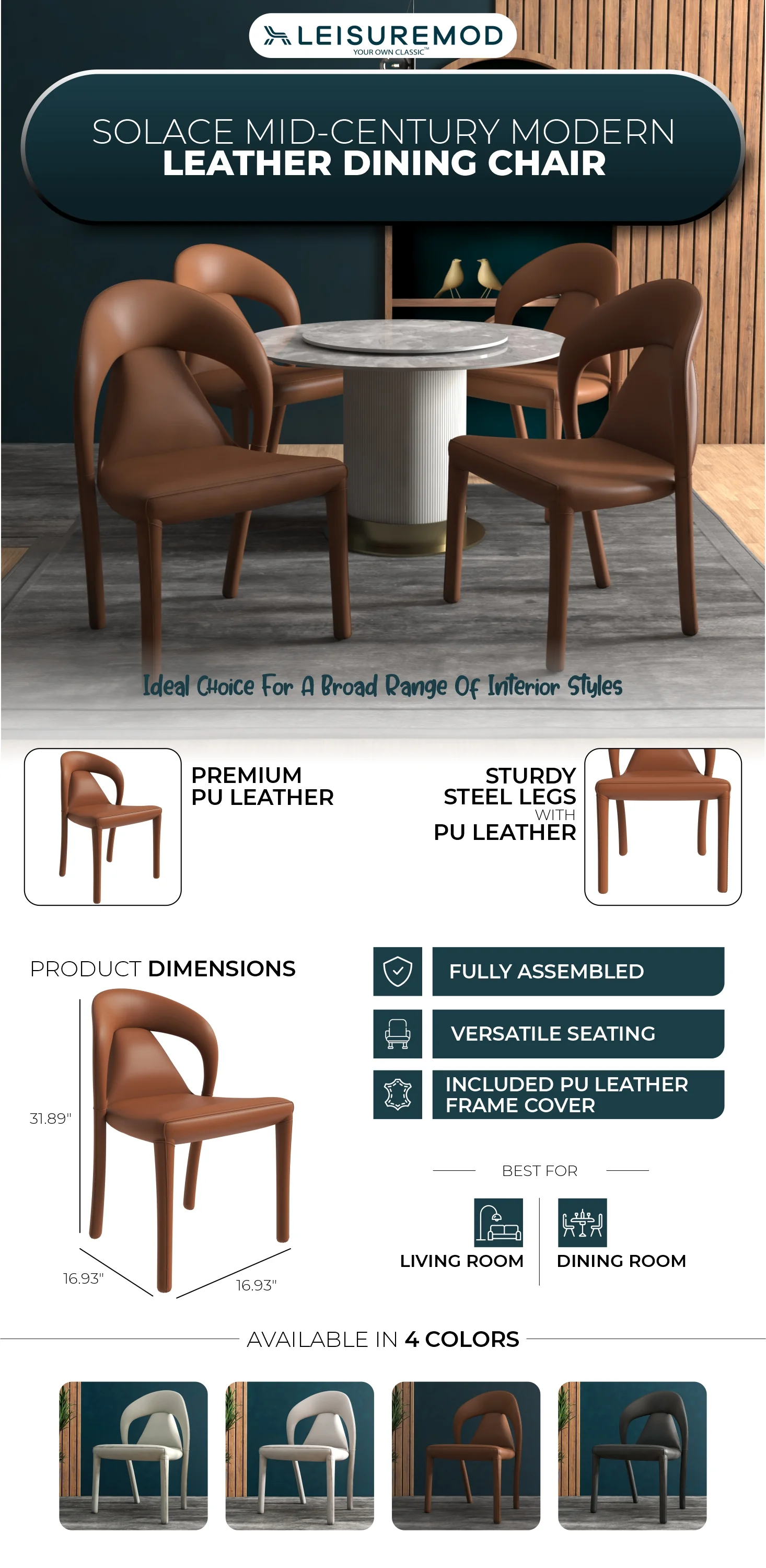 Solace Series Modern Dining Chair in Brown Set of 2