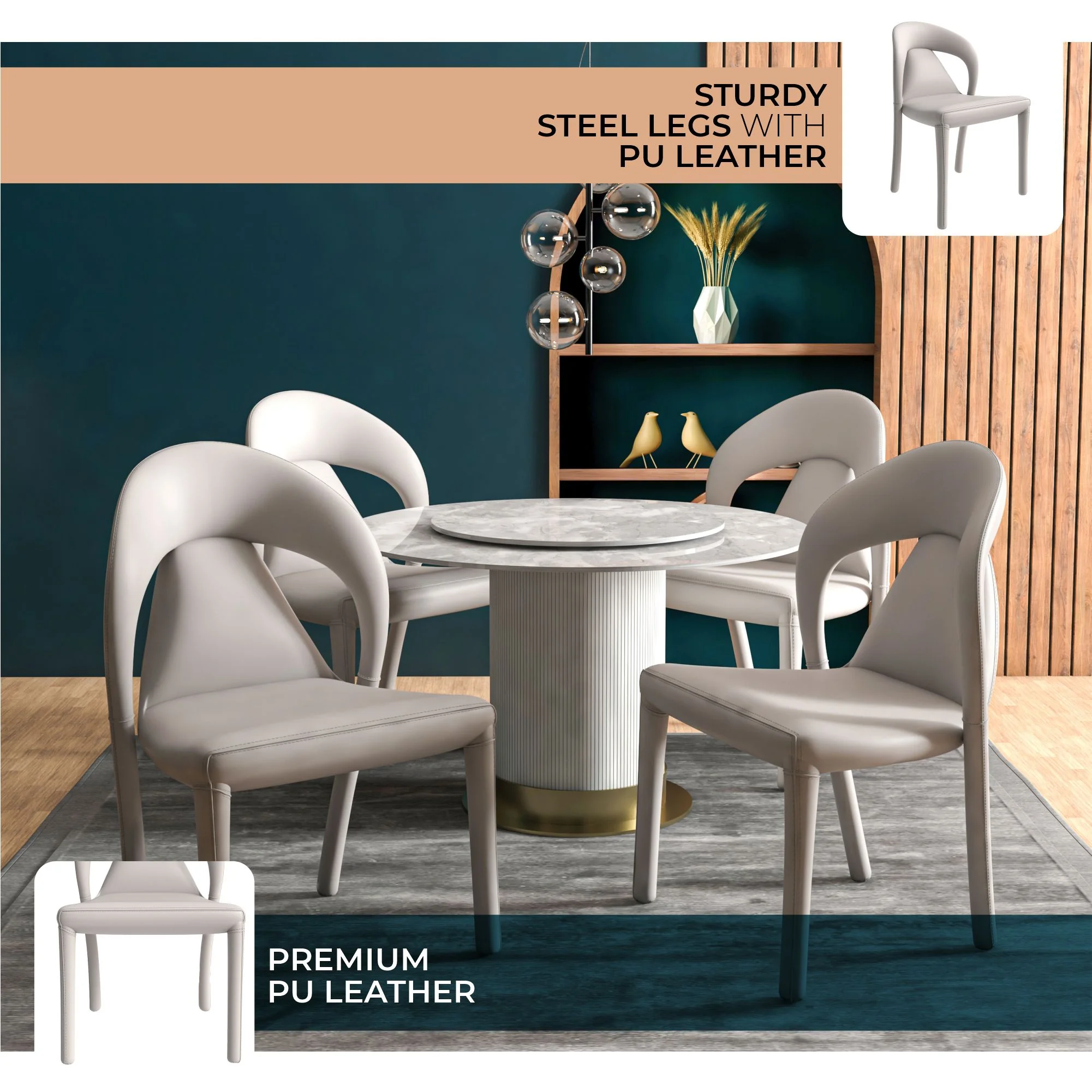 Solace Series Modern Dining Chair in Light Grey Set of 2