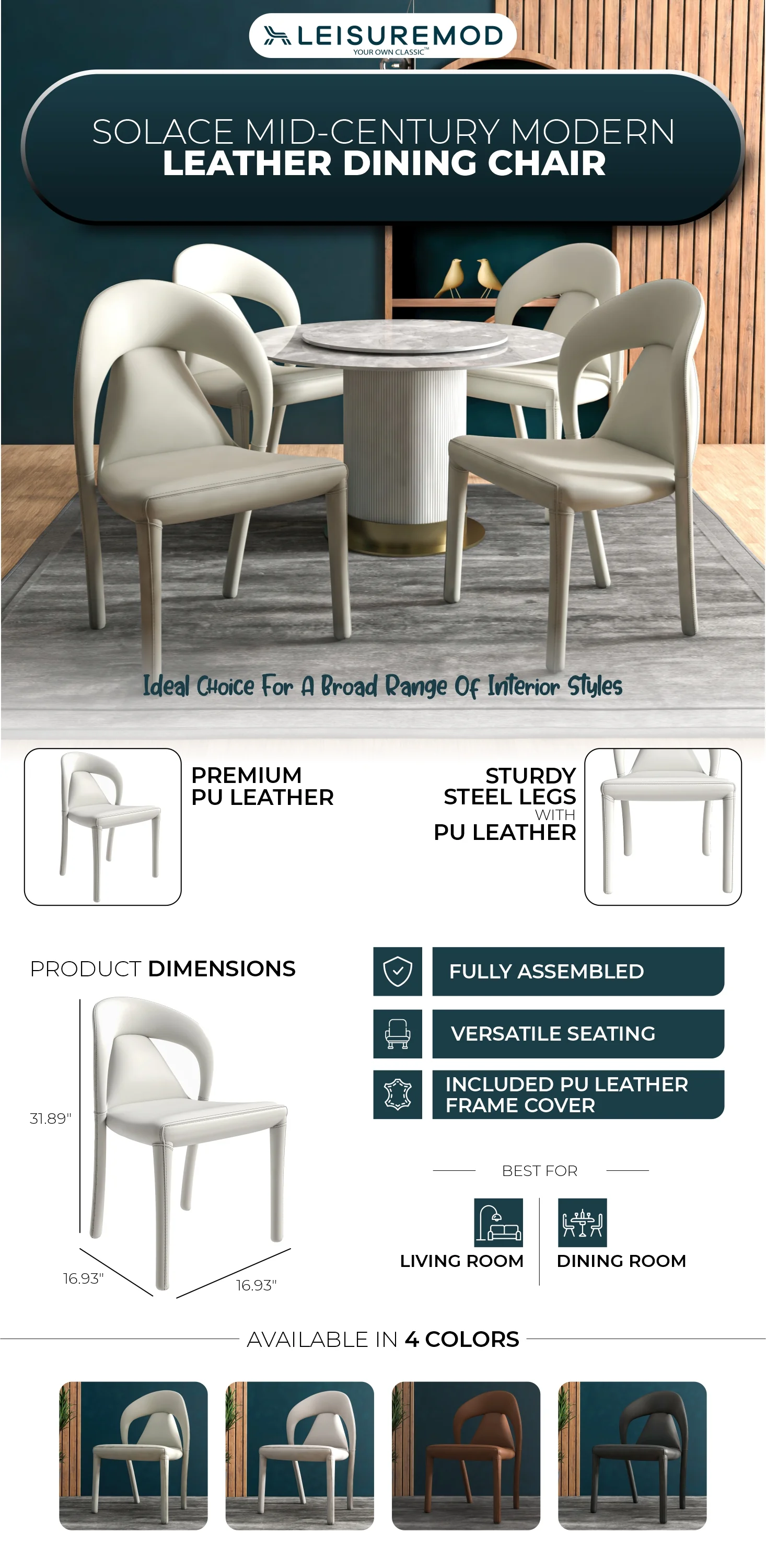 Solace Series Modern Dining Chair in White