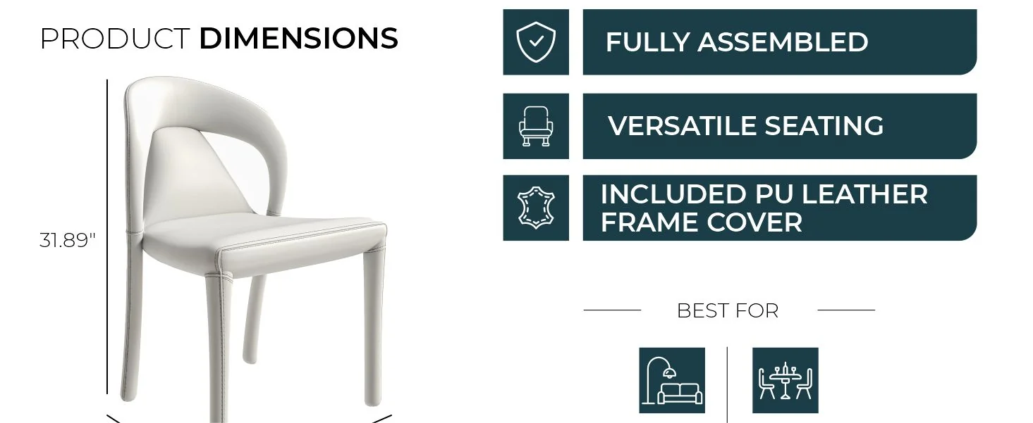 Solace Series Modern Dining Chair in White Set of 2