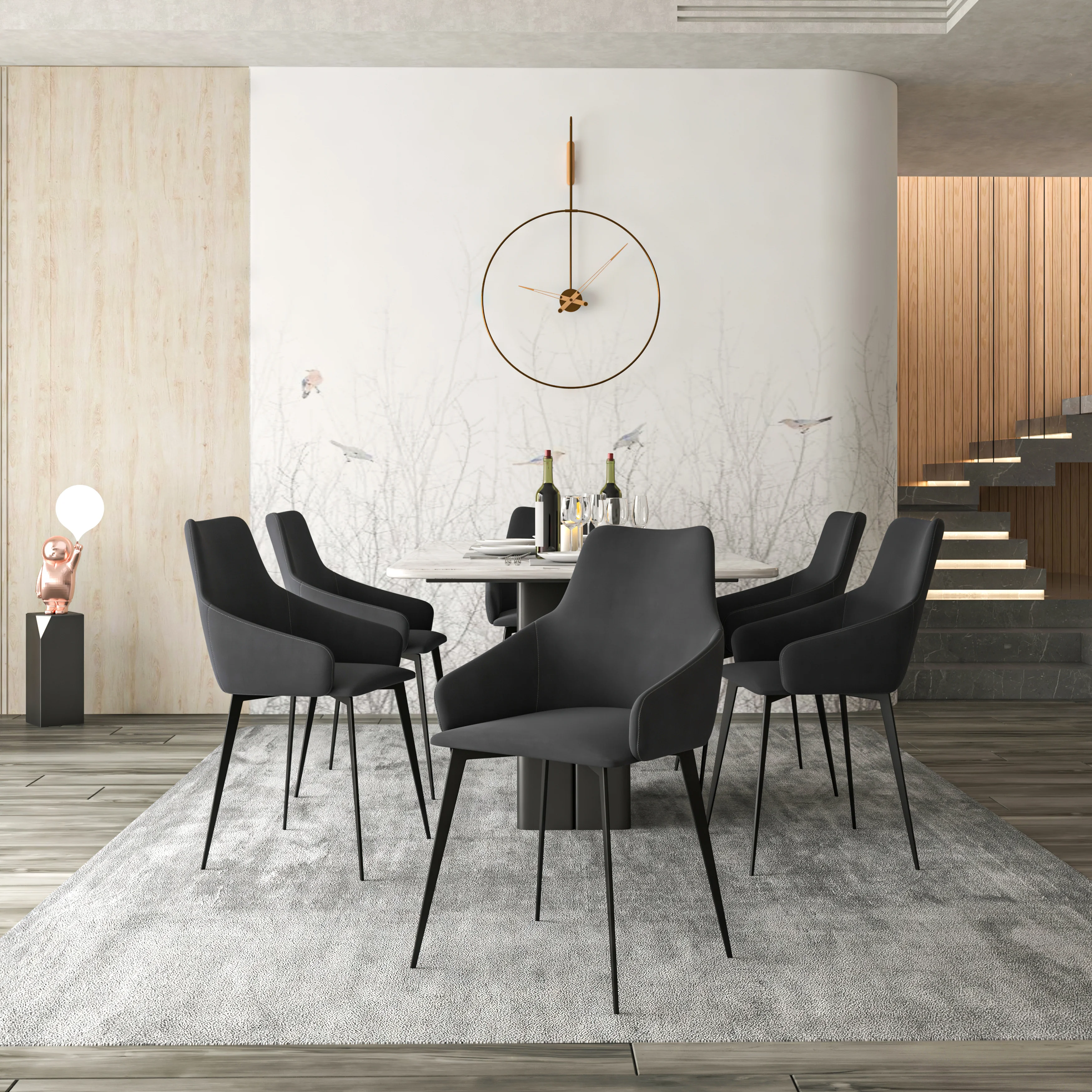 Sonnet Series Modern Dining Chair in Charcoal Fabric - Set of 2