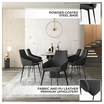Sonnet Series Modern Dining Chair in Charcoal Fabric - Set of 2