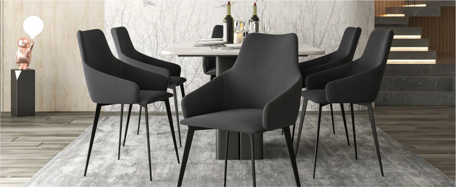 Sonnet Series Modern Dining Chair in Charcoal Fabric - Set of 4