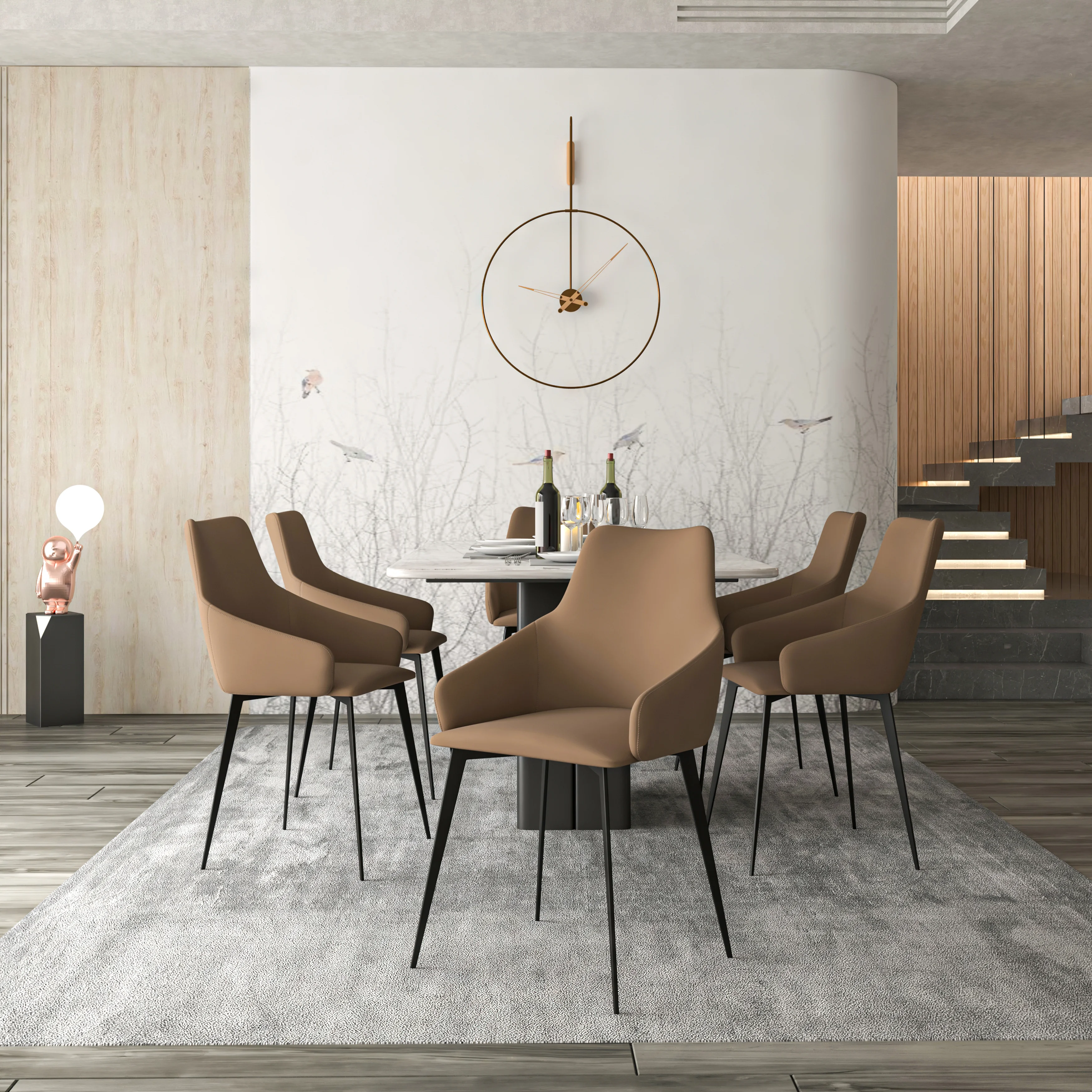 Sonnet Series Modern Dining Chair in Light Brown Fabric - Set of 2