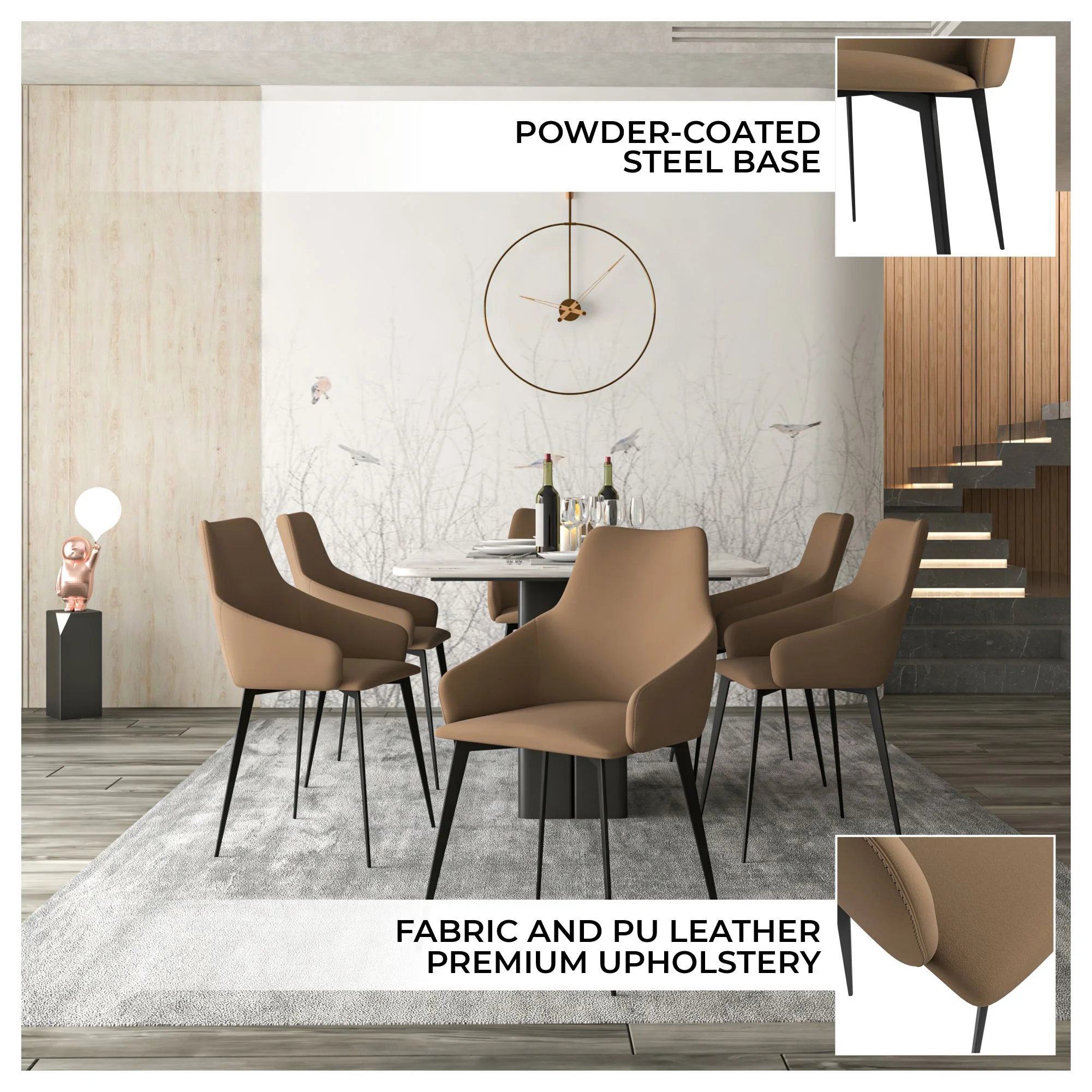 Sonnet Series Modern Dining Chair in Light Brown Fabric - Set of 2