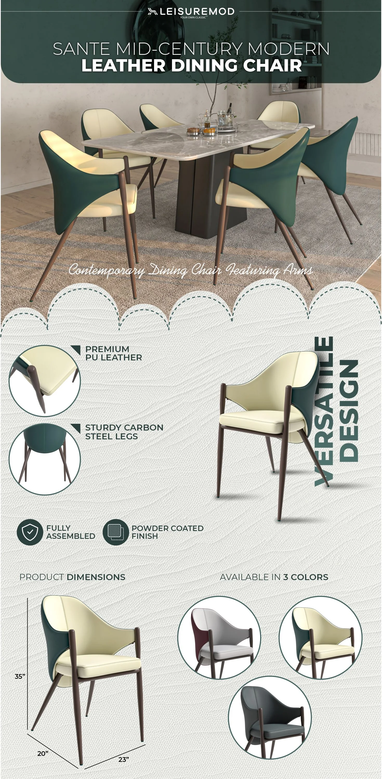Sante Collection Modern Dining Chair in Cream/Green