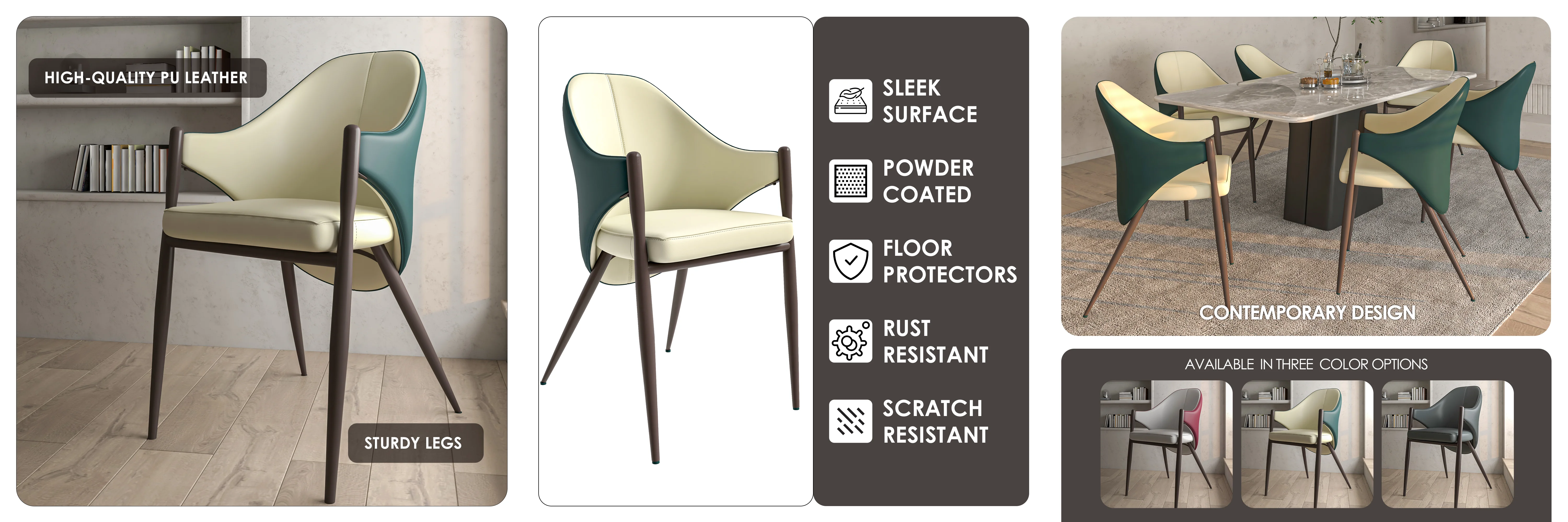 Sante Collection Modern Dining Chair Set of 2 in Cream/Green