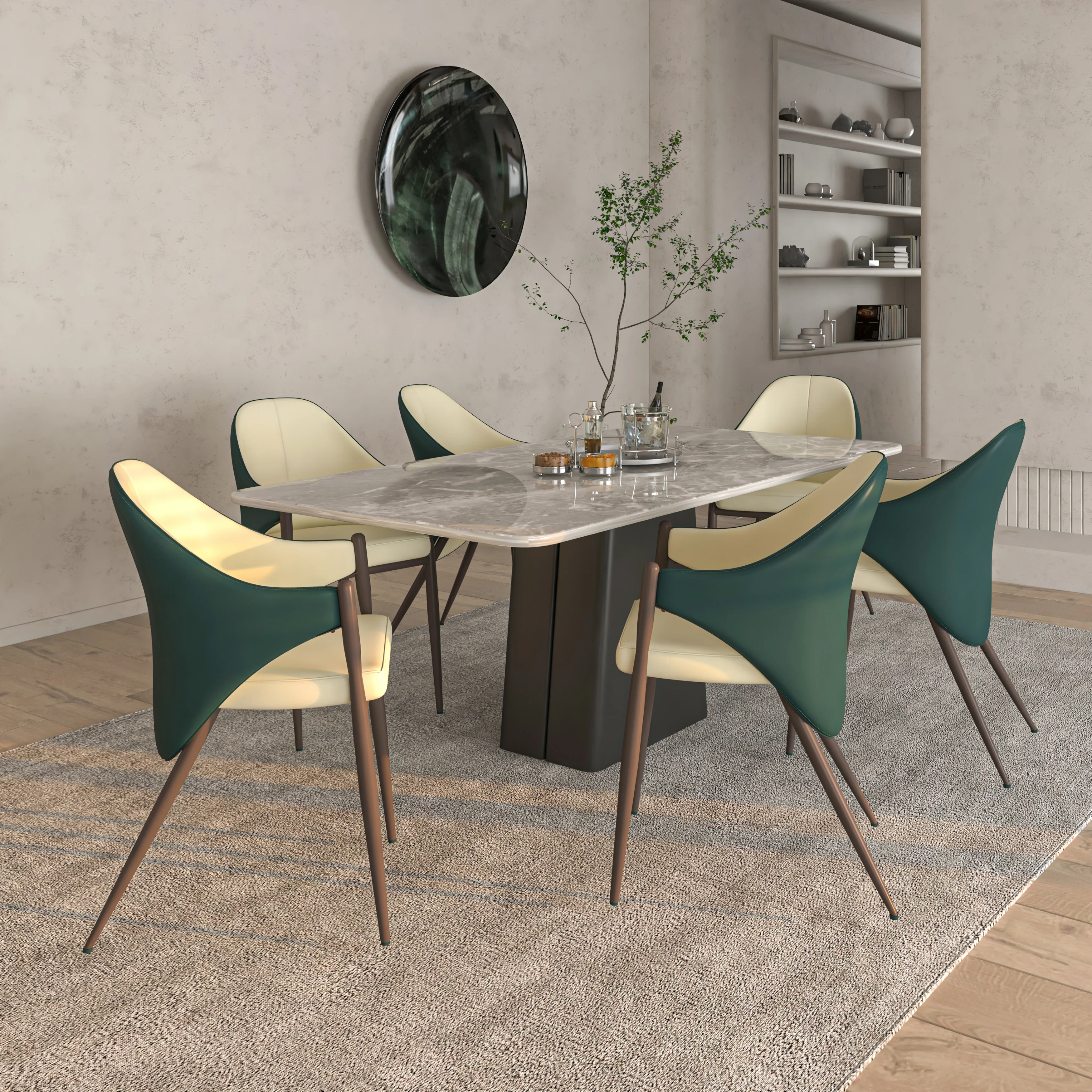 Sante Collection Modern Dining Chair Set of 2 in Cream/Green