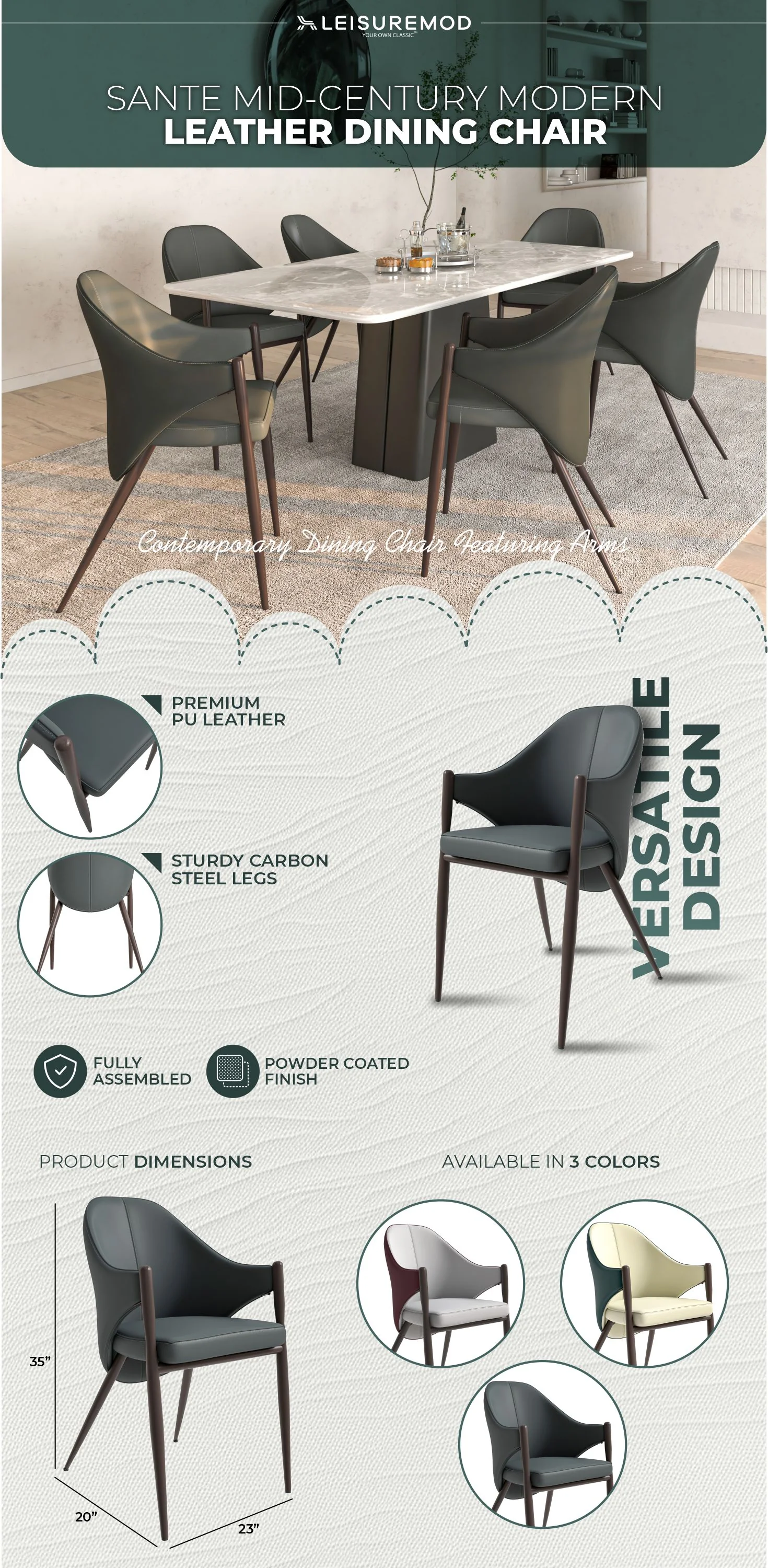 Sante Collection Modern Dining Chair Set of 2 in Grey