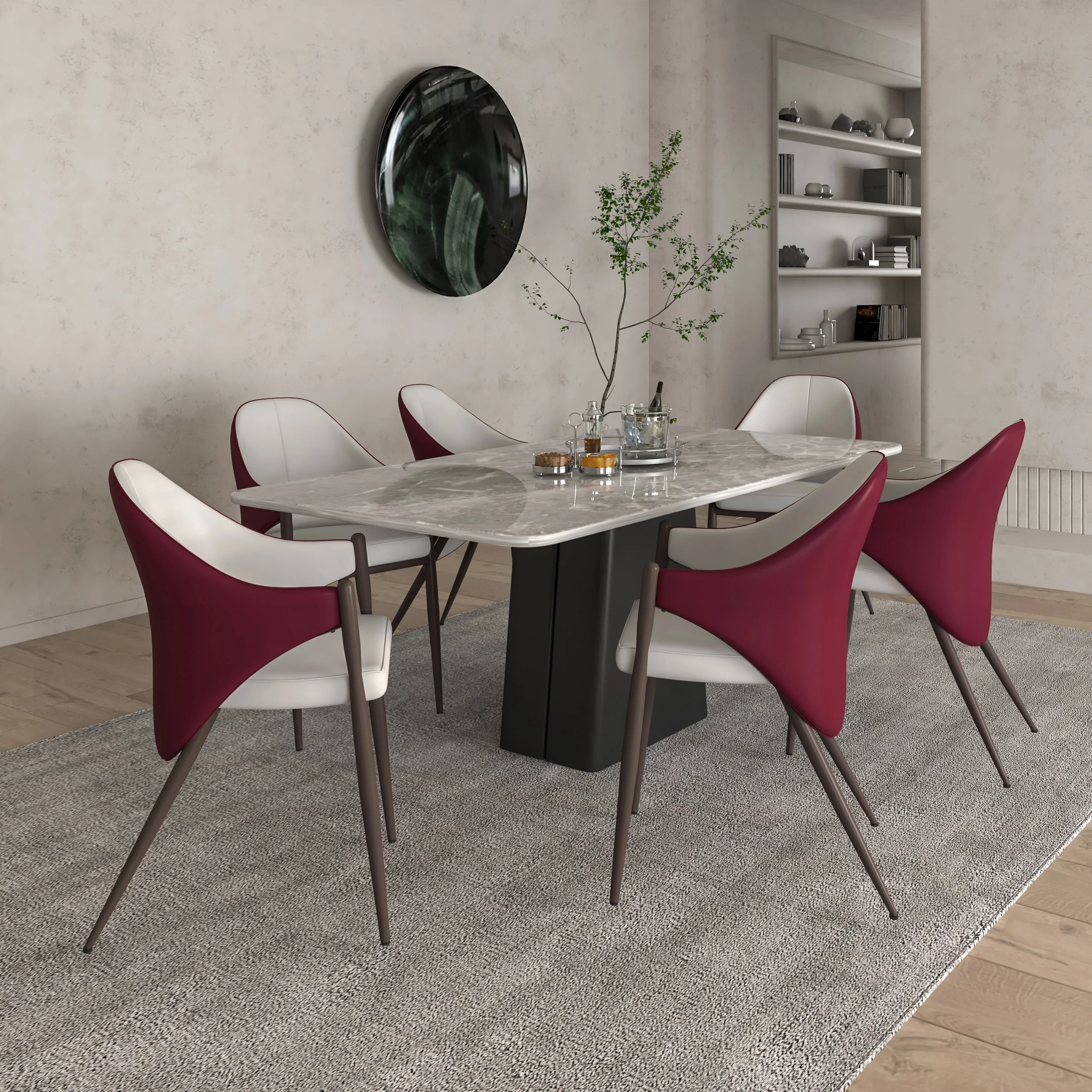 Sante Collection Modern Dining Chair in White/Bordouex