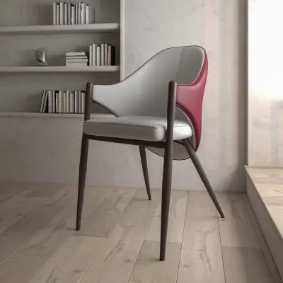 Sante Collection Modern Dining Chair in White/Bordouex
