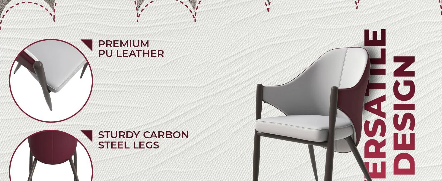 Sante Collection Modern Dining Chair Set of 2 in White/Bordouex