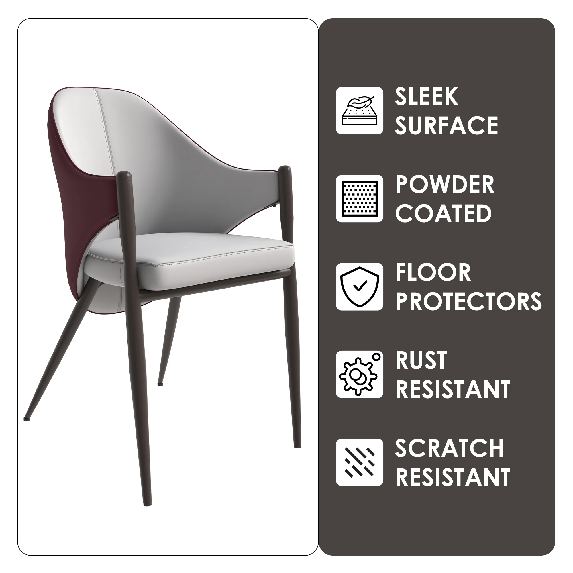 Sante Collection Modern Dining Chair Set of 2 in White/Bordouex