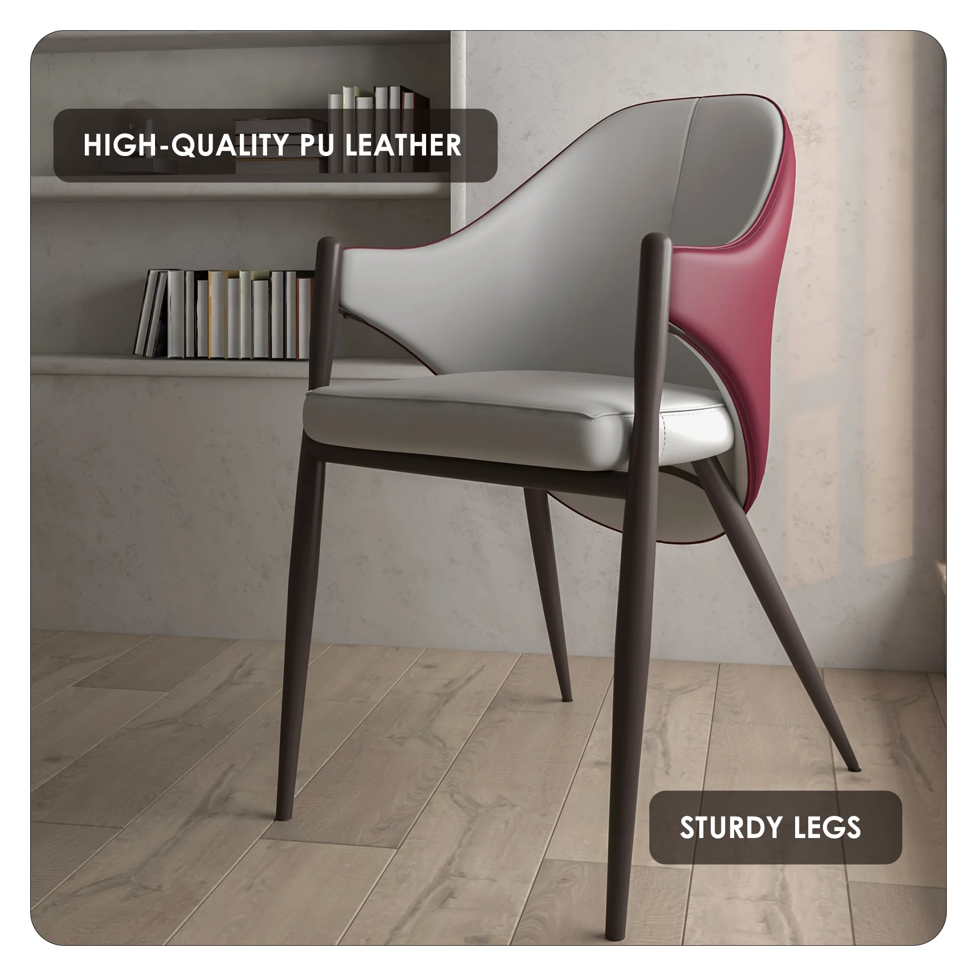 Sante Collection Modern Dining Chair Set of 2 in White/Bordouex