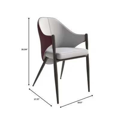 Sante Collection Modern Dining Chair Set of 2 in White/Bordouex