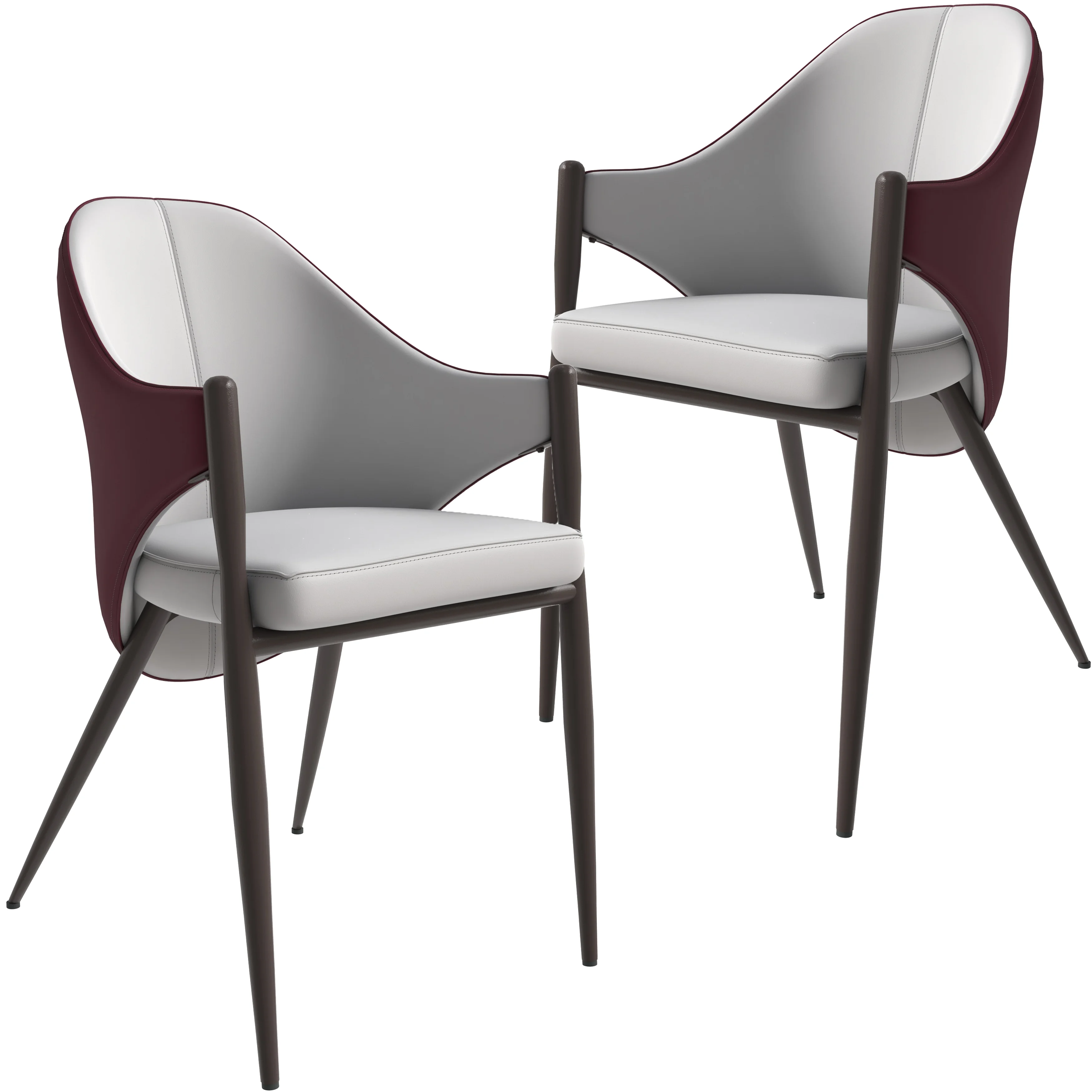Sante Collection Modern Dining Chair Set of 4 in White/Bordouex