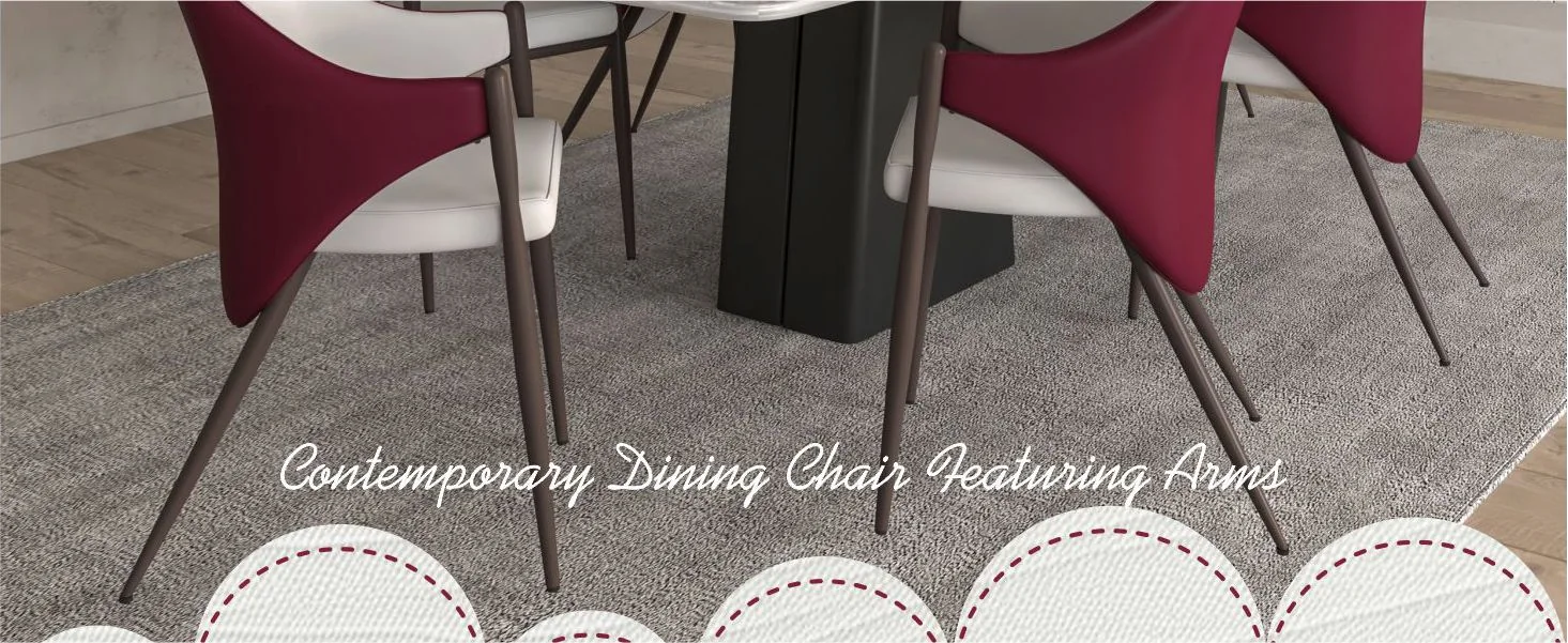 Sante Collection Modern Dining Chair Set of 4 in White/Bordouex