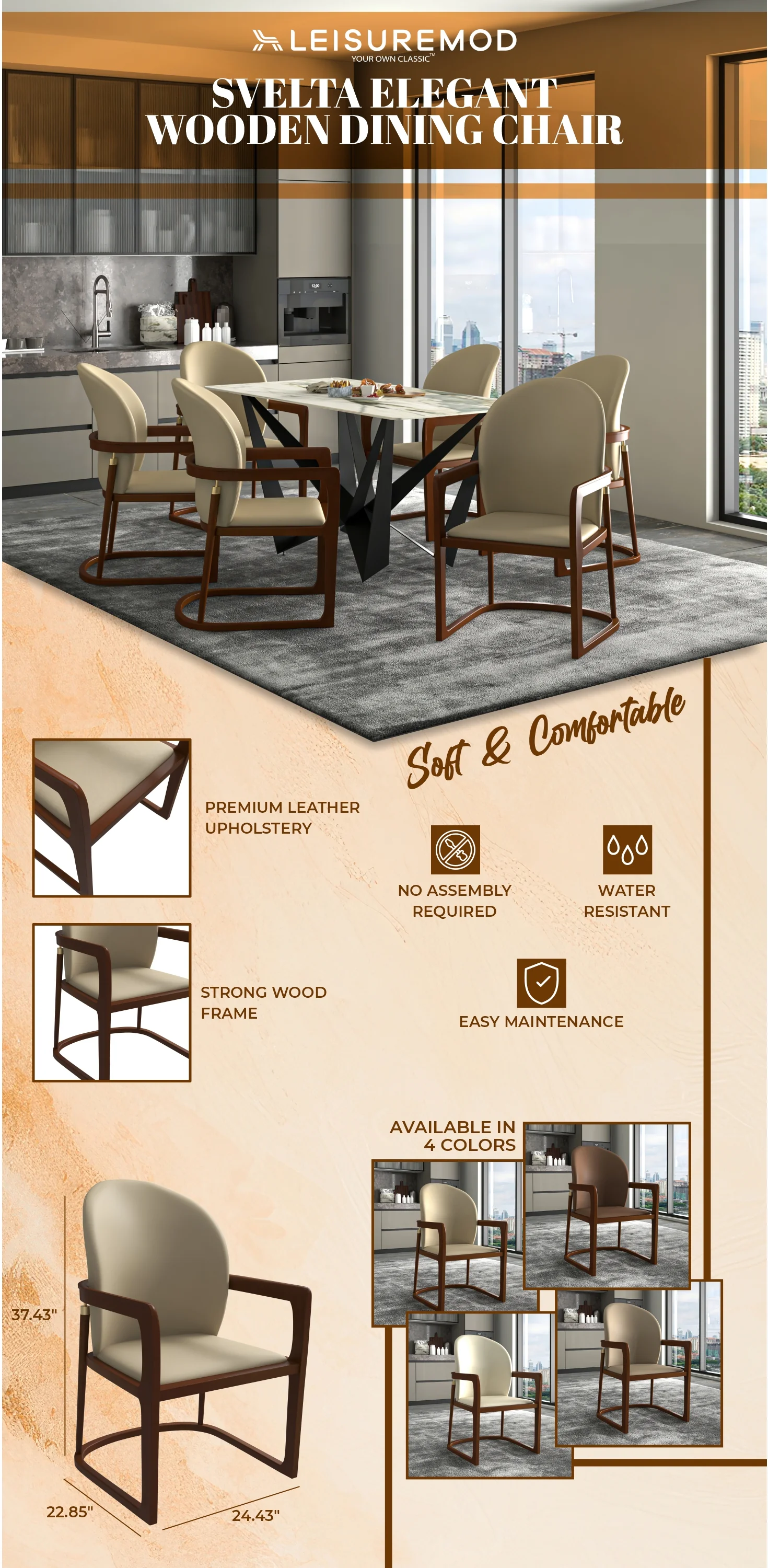 Svelta Elegant Wooden Dining Chair in Toupe