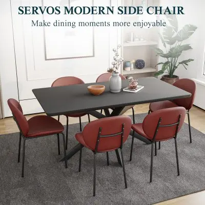 Servos Modern Dining Side Chair with Upholstered Faux Leather Seat and Powder Coated Iron Frame for Kitchen and Dining Room, Bordeaux