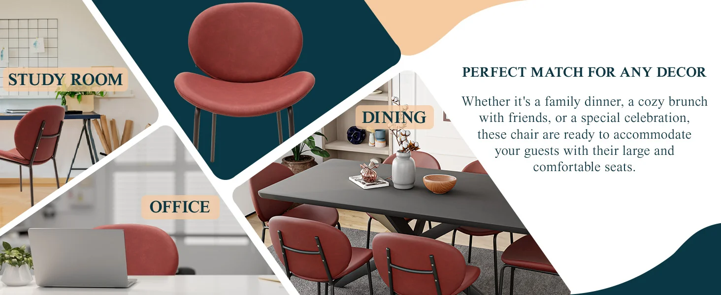 Servos Modern Dining Side Chair with Upholstered Faux Leather Seat and Powder Coated Iron Frame for Kitchen and Dining Room, Bordeaux