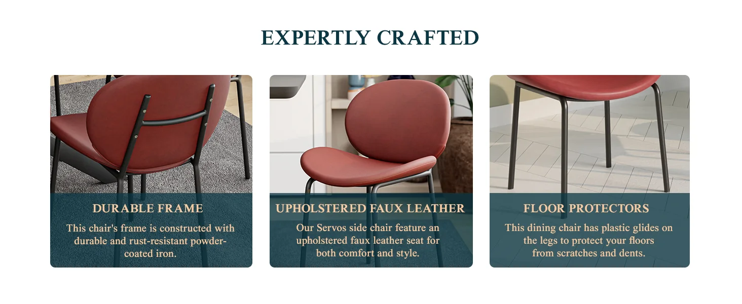 Servos Modern Dining Side Chair with Upholstered Faux Leather Seat and Powder Coated Iron Frame for Kitchen and Dining Room, Bordeaux