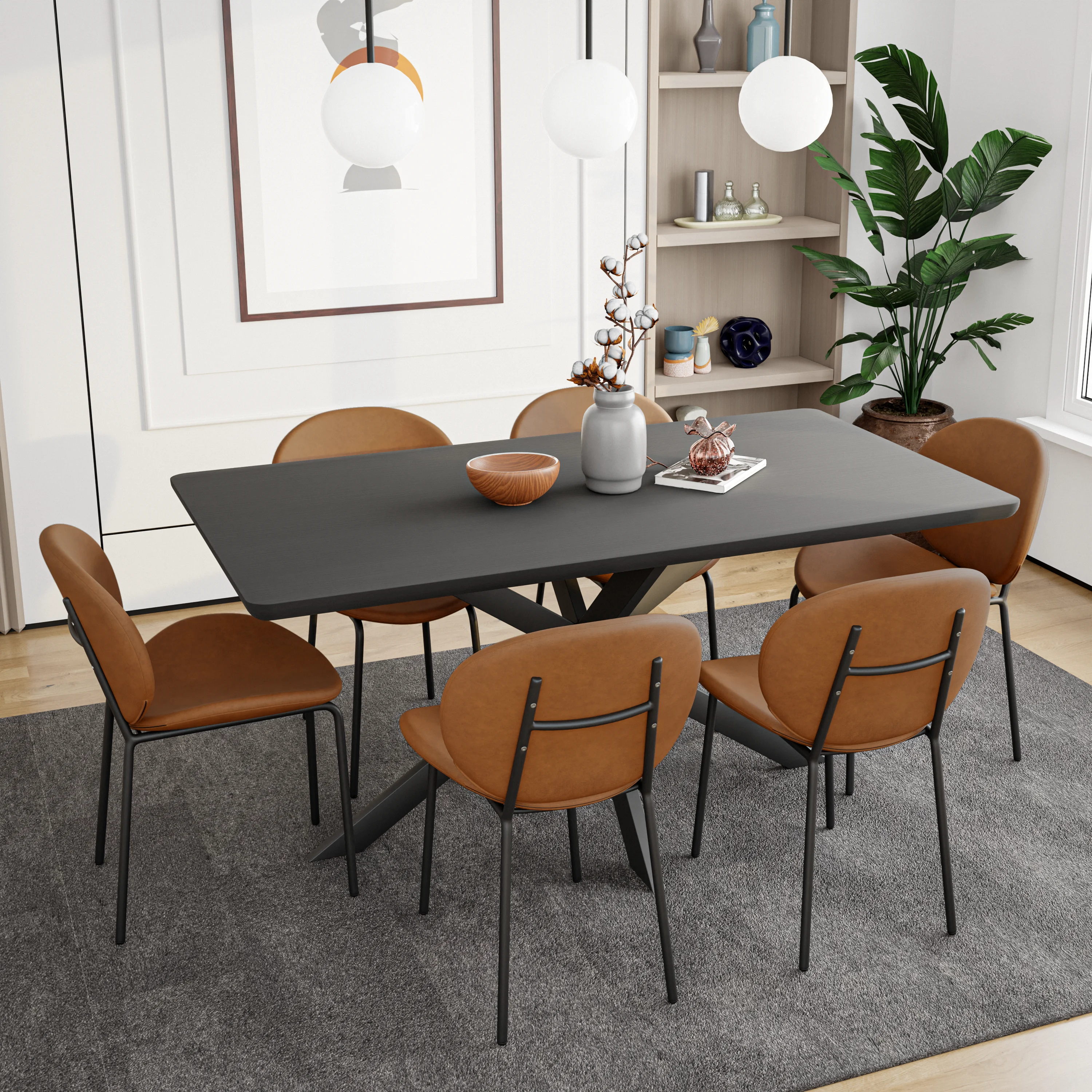 Servos Modern Dining Side Chair with Upholstered Faux Leather Seat and Powder Coated Iron Frame for Kitchen and Dining Room, Dark Brown