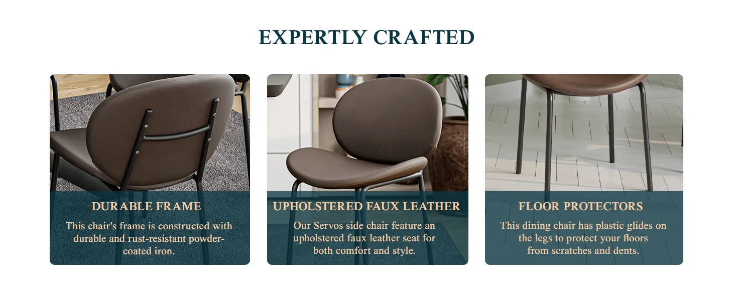 Servos Modern Dining Side Chair with Upholstered Faux Leather Seat and Powder Coated Iron Frame for Kitchen and Dining Room, Elephant Grey