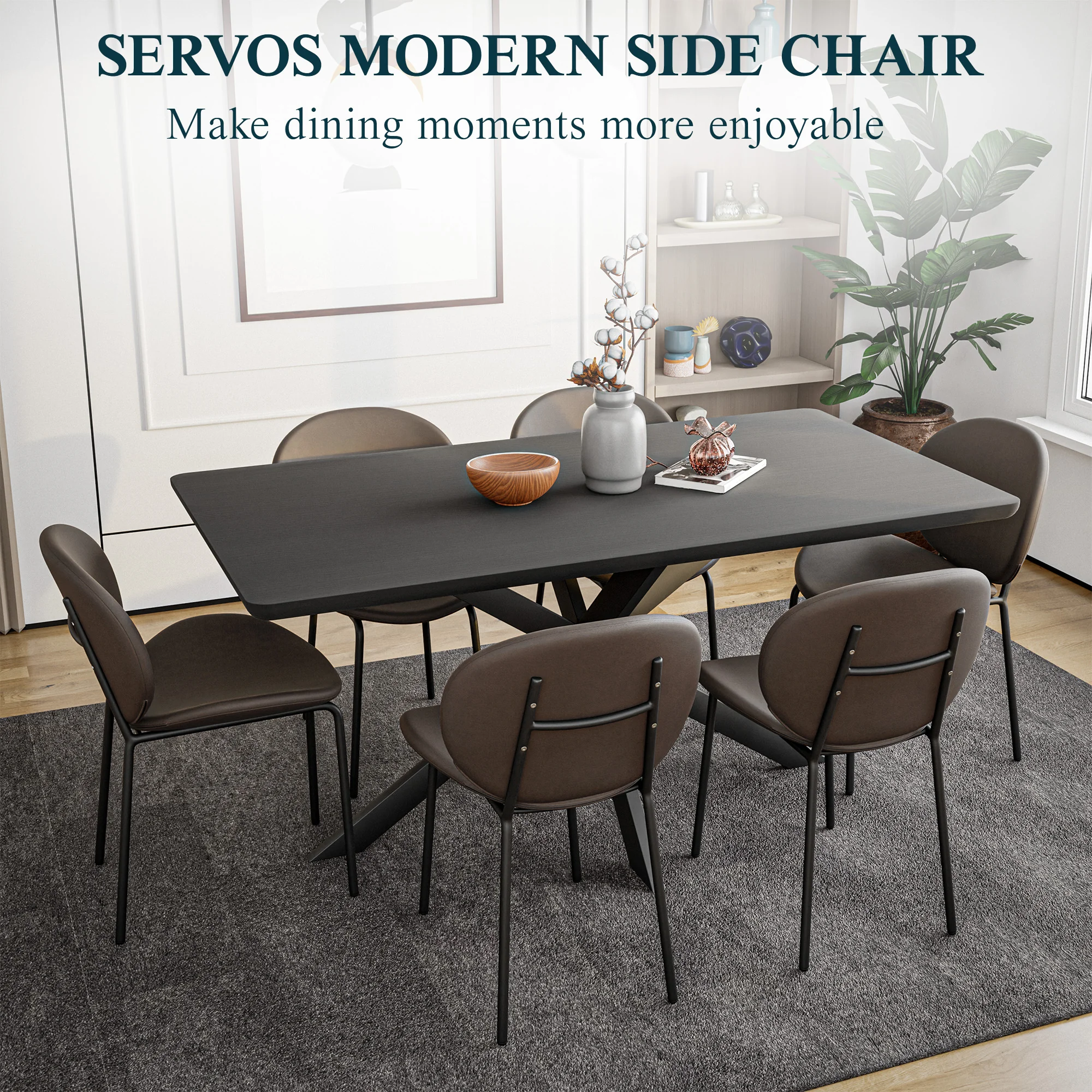 Servos Modern Dining Side Chair with Upholstered Faux Leather Seat and Powder Coated Iron Frame for Kitchen and Dining Room, Elephant Grey