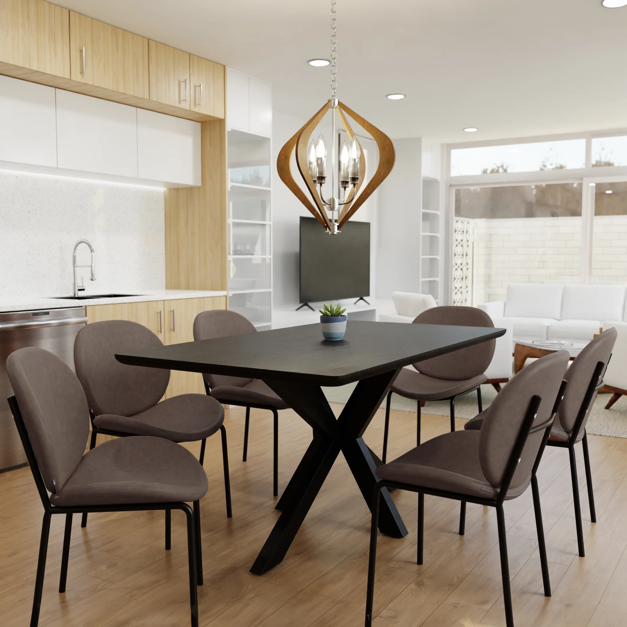 Servos Modern Dining Side Chair with Upholstered Faux Leather Seat and Powder Coated Iron Frame for Kitchen and Dining Room, Elephant Grey