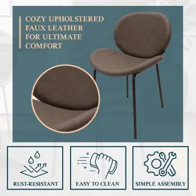 Servos Modern Dining Side Chair with Upholstered Faux Leather Seat and Powder Coated Iron Frame for Kitchen and Dining Room, Elephant Grey