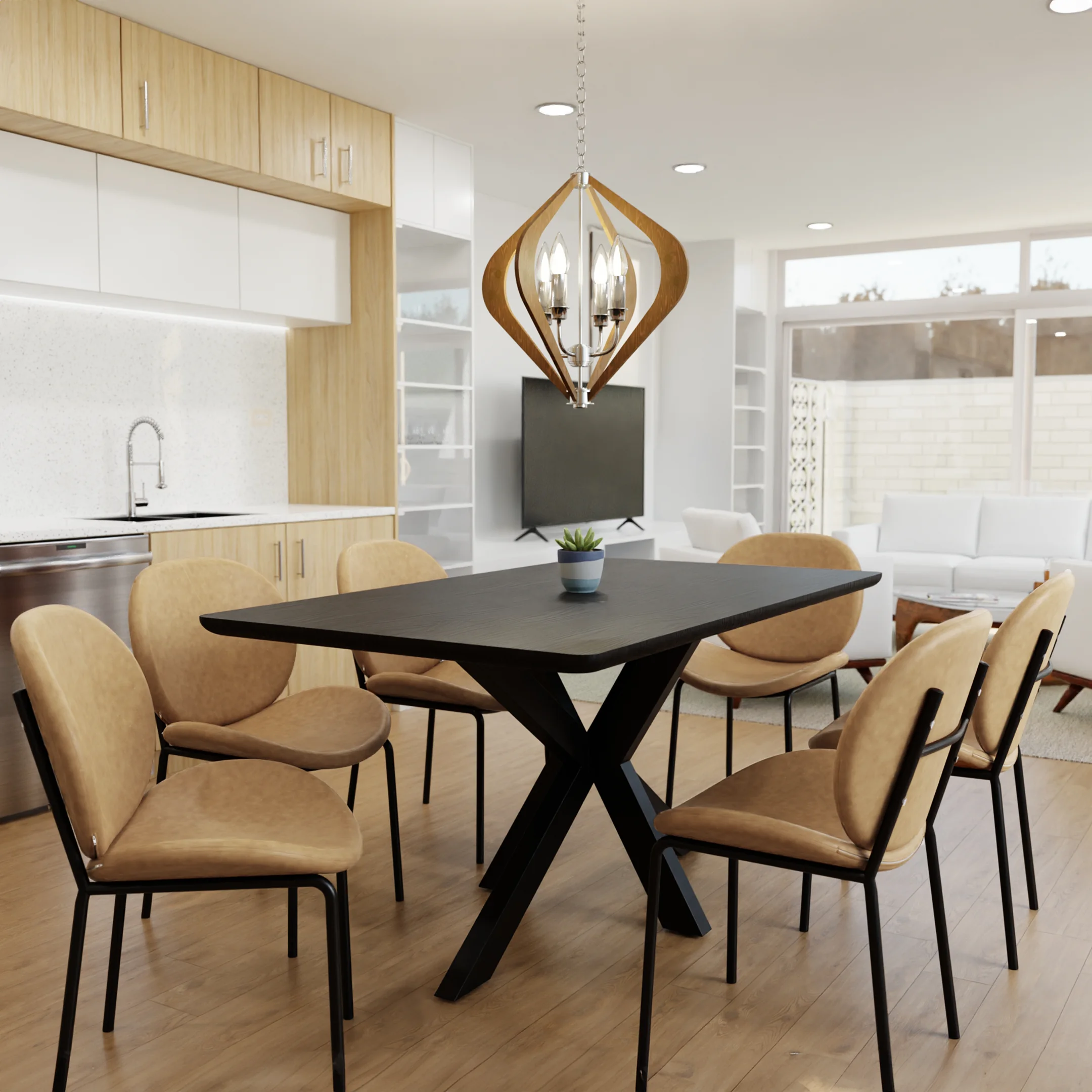 Servos Modern Dining Side Chair with Upholstered Faux Leather Seat and Powder Coated Iron Frame for Kitchen and Dining Room, Sand Brown