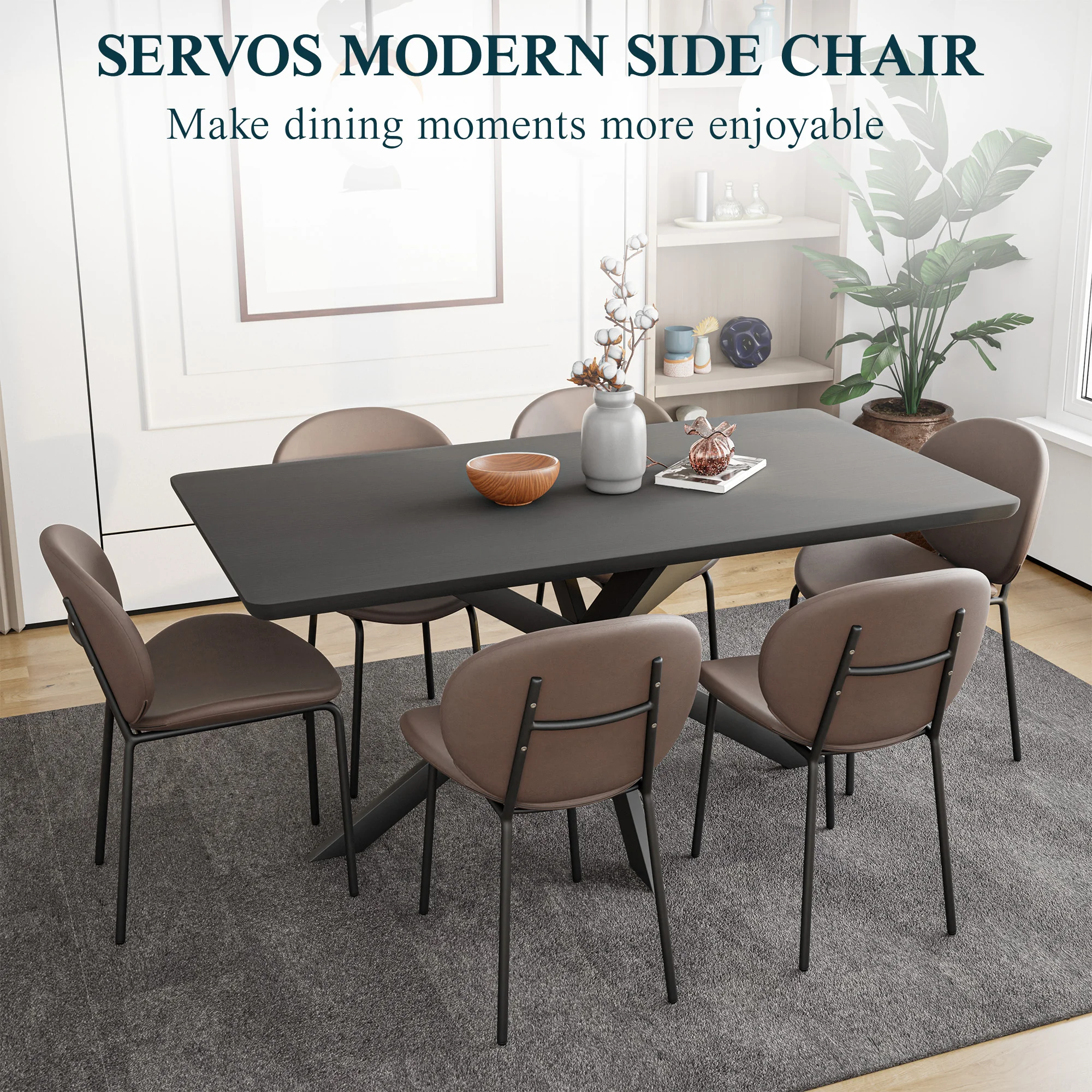 Servos Modern Dining Side Chair with Upholstered Faux Leather Seat and Powder Coated Iron Frame for Kitchen and Dining Room, Light Grey