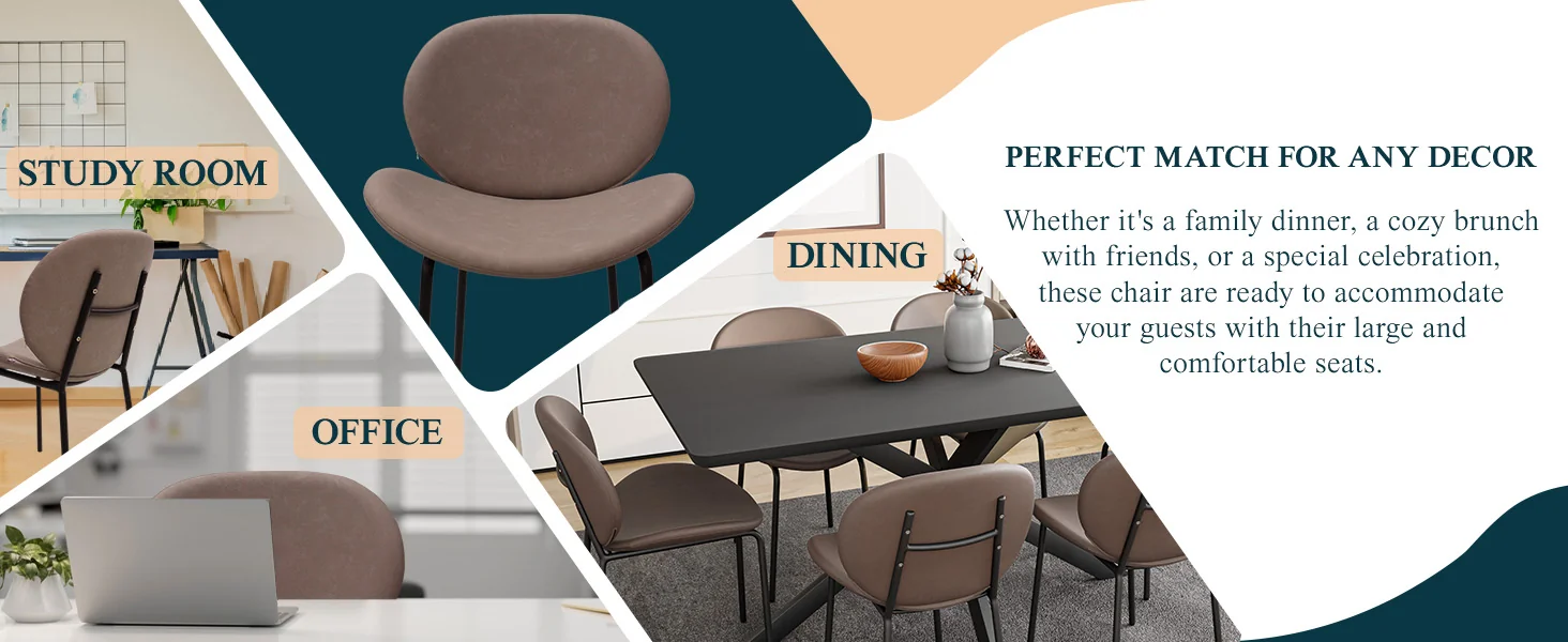 Servos Modern Dining Side Chair with Upholstered Faux Leather Seat and Powder Coated Iron Frame for Kitchen and Dining Room, Light Grey