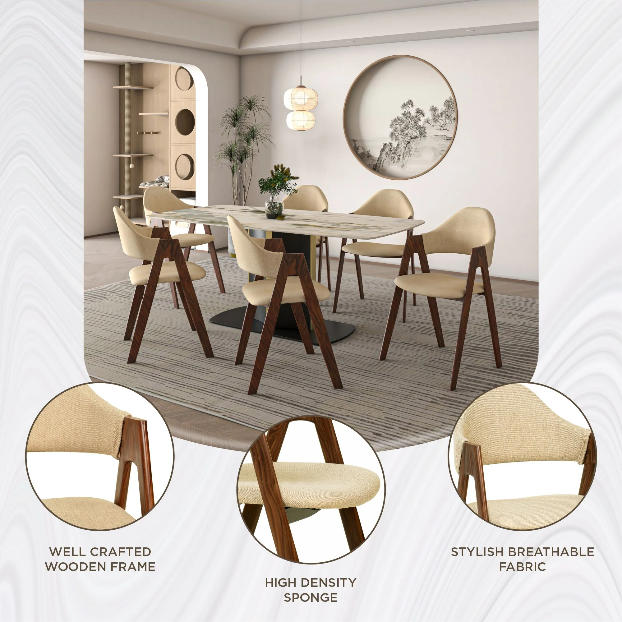 Savor Collection Modern Dining Chair Wood Pattern in Brown
