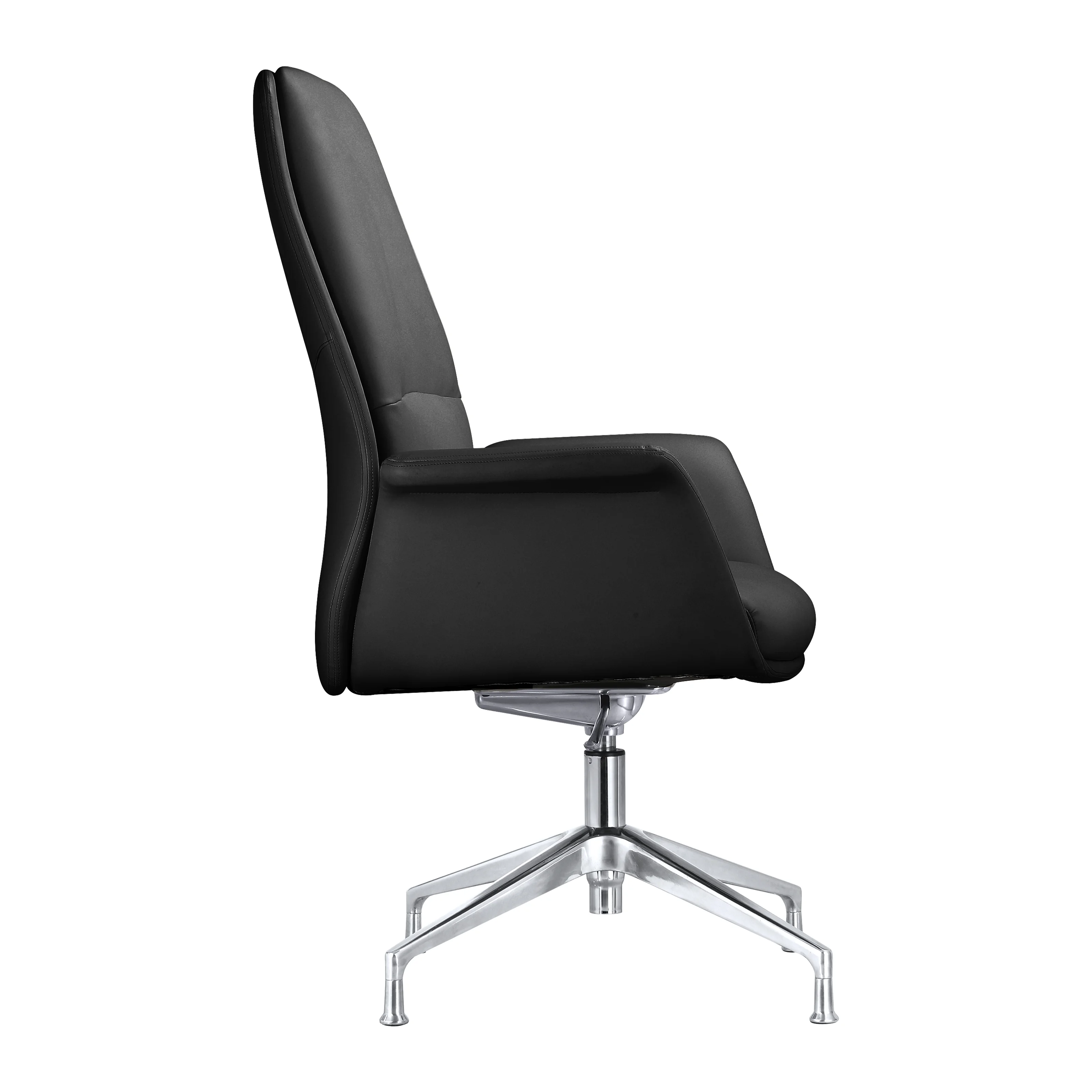 Summit Office Chair in Faux Leather and Aluminum Frame with Adjustable Height and Swivel in Black
