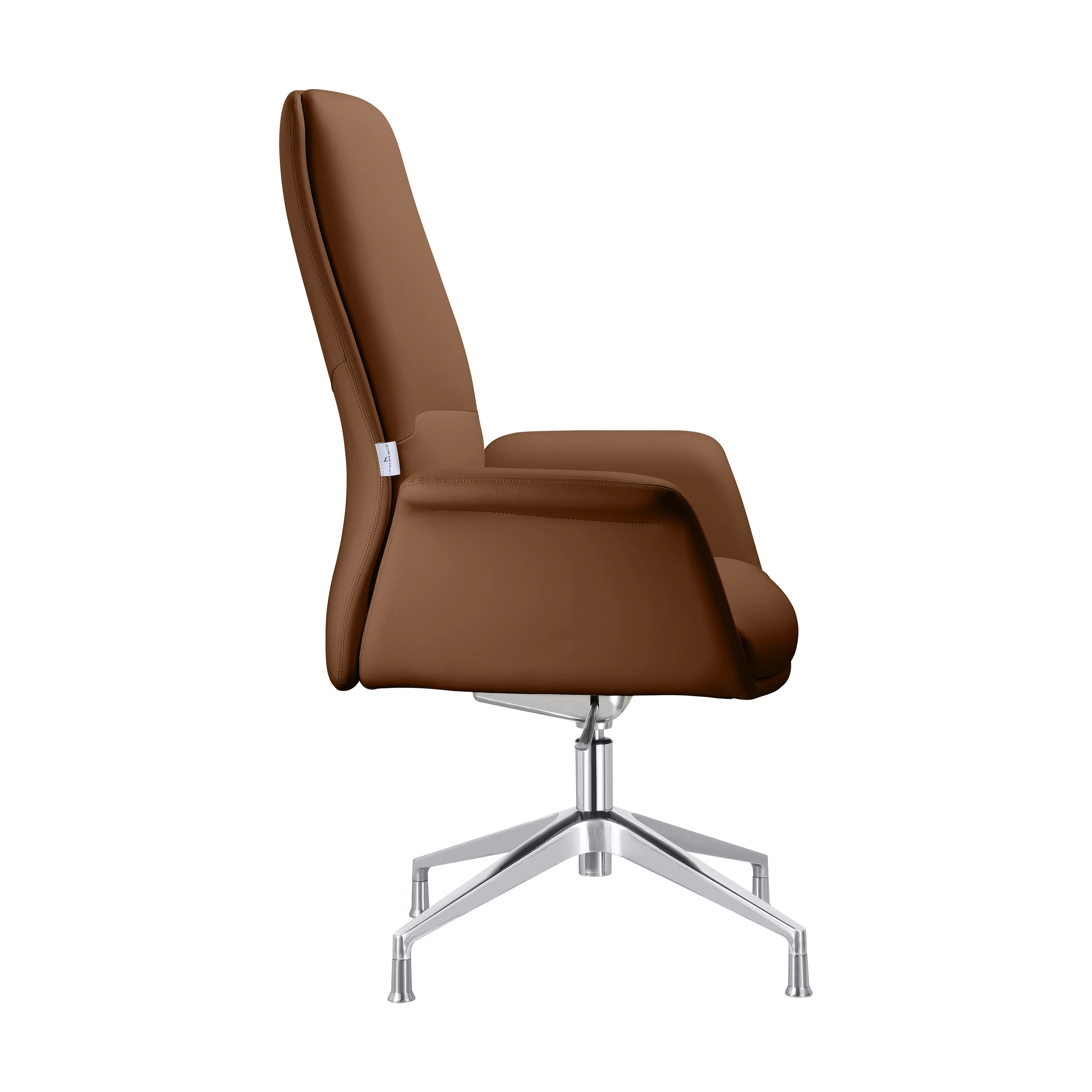 Summit Office Chair in Faux Leather and Aluminum Frame with Adjustable Height and Swivel in Dark Brown