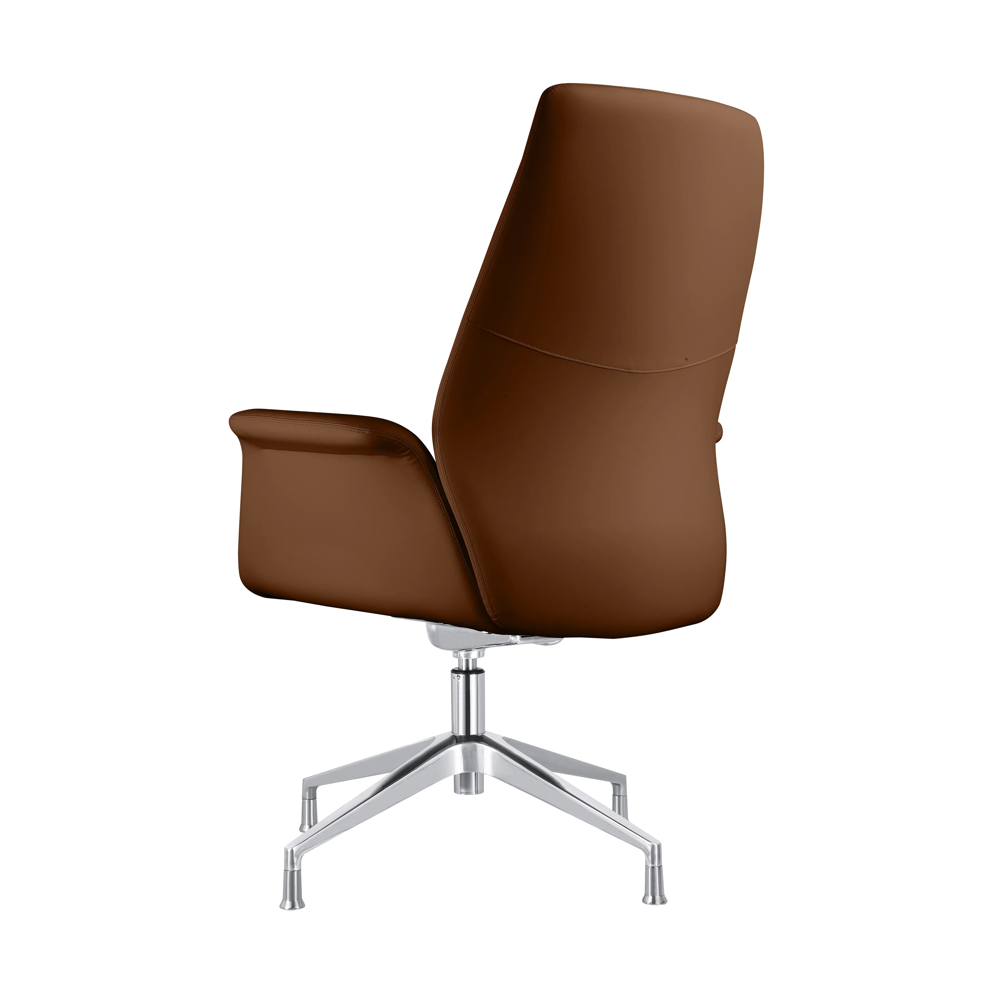 Summit Office Chair in Faux Leather and Aluminum Frame with Adjustable Height and Swivel in Dark Brown