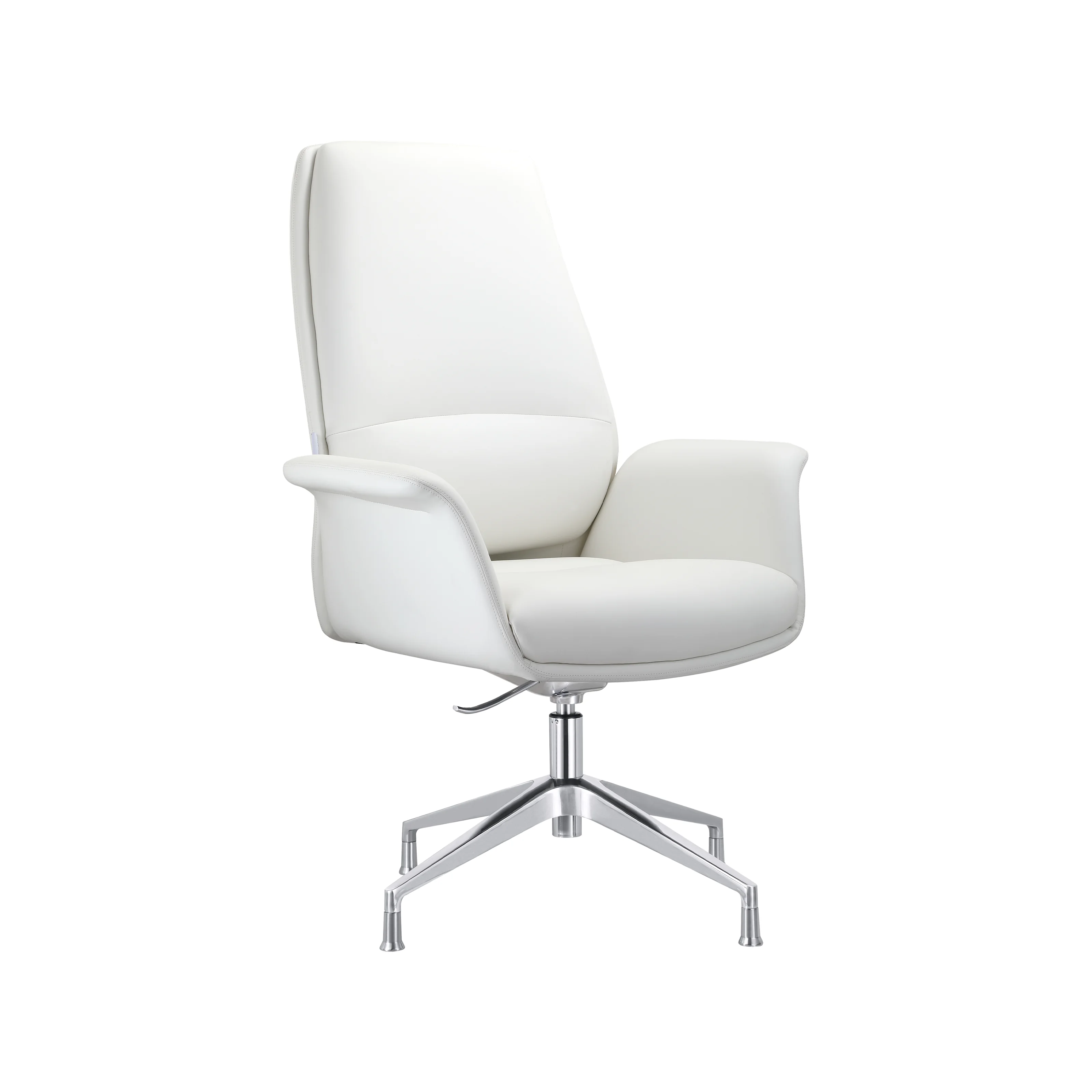 Summit Office Chair in Faux Leather and Aluminum Frame with Adjustable Height and Swivel in White