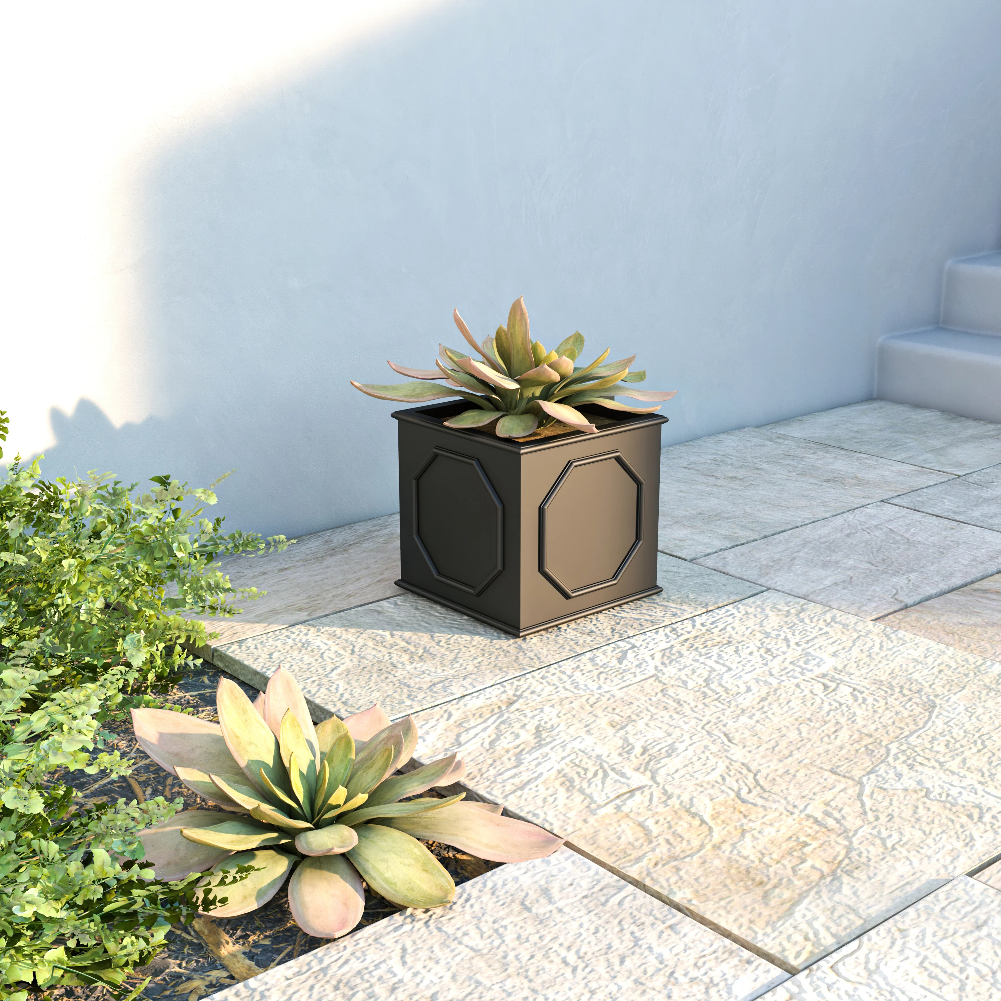 Sprout Series Cubic Fiber Stone Planter in Black 10.2 Cube