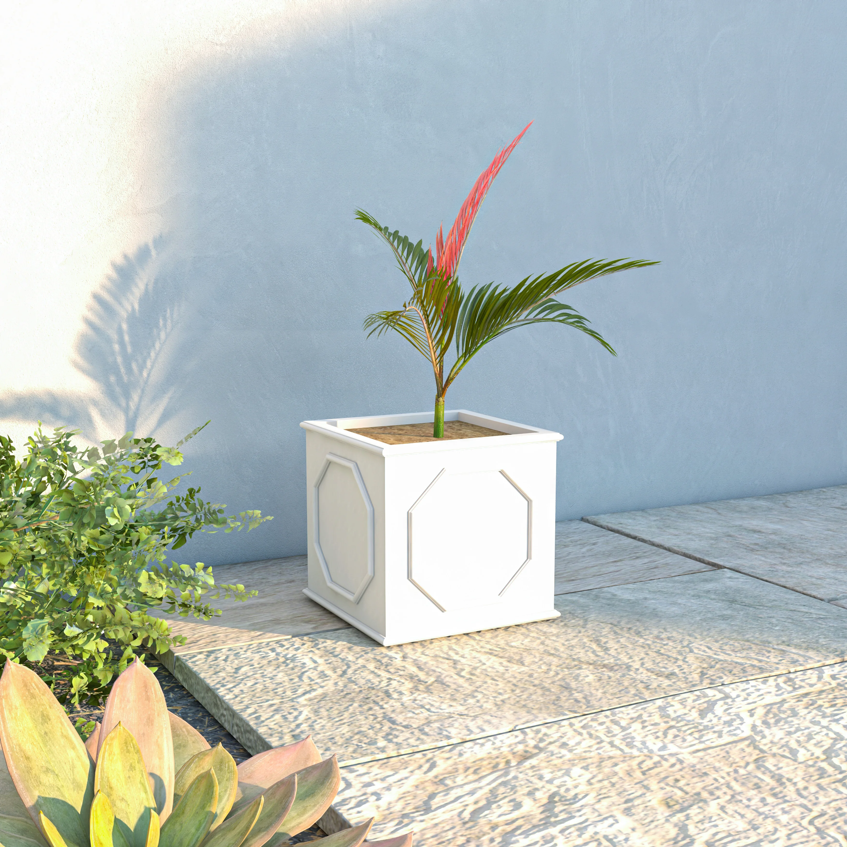 Sprout Series Cubic Fiber Stone Planter in White 12.6 Cube