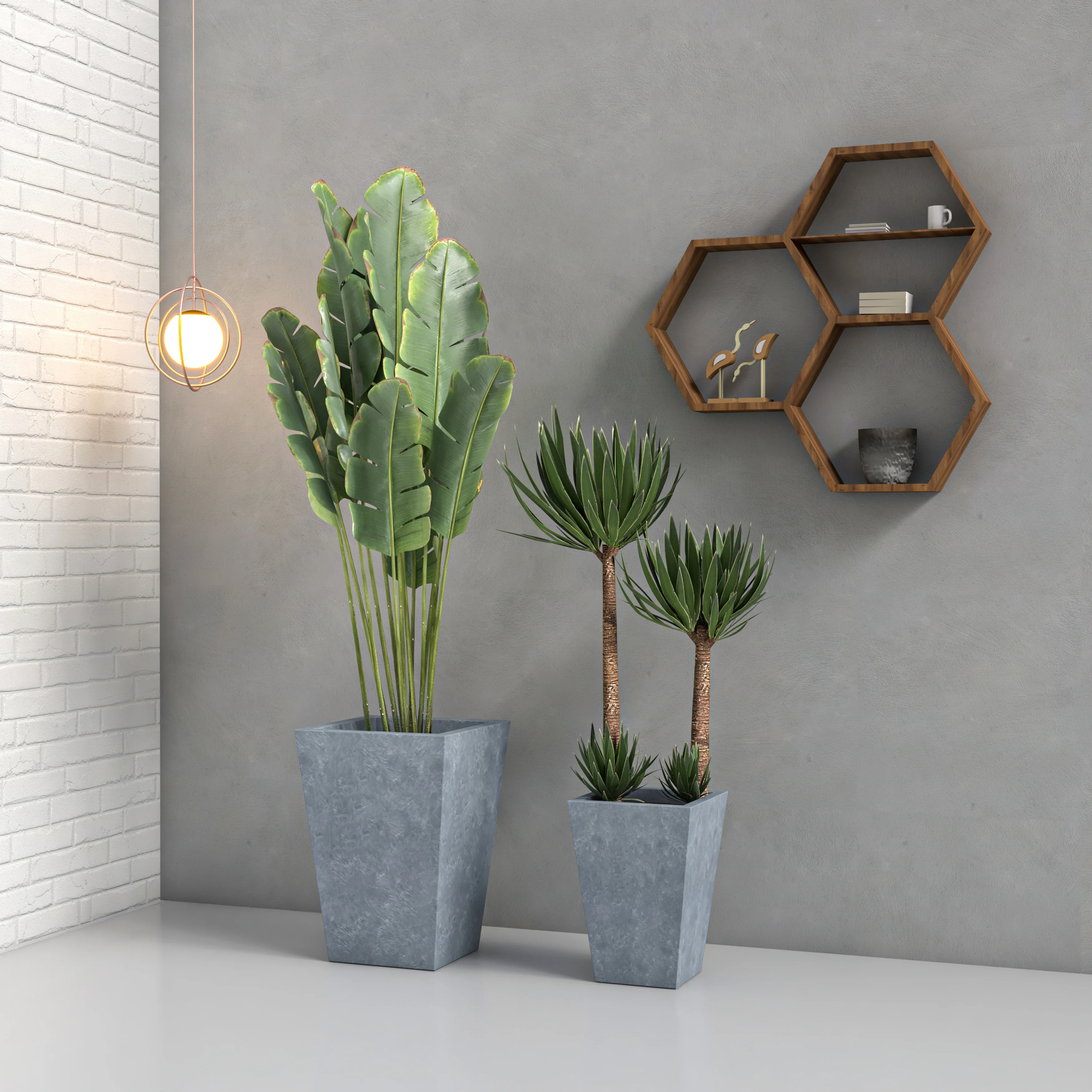 Serene Series Planter Set In Aged Concrete