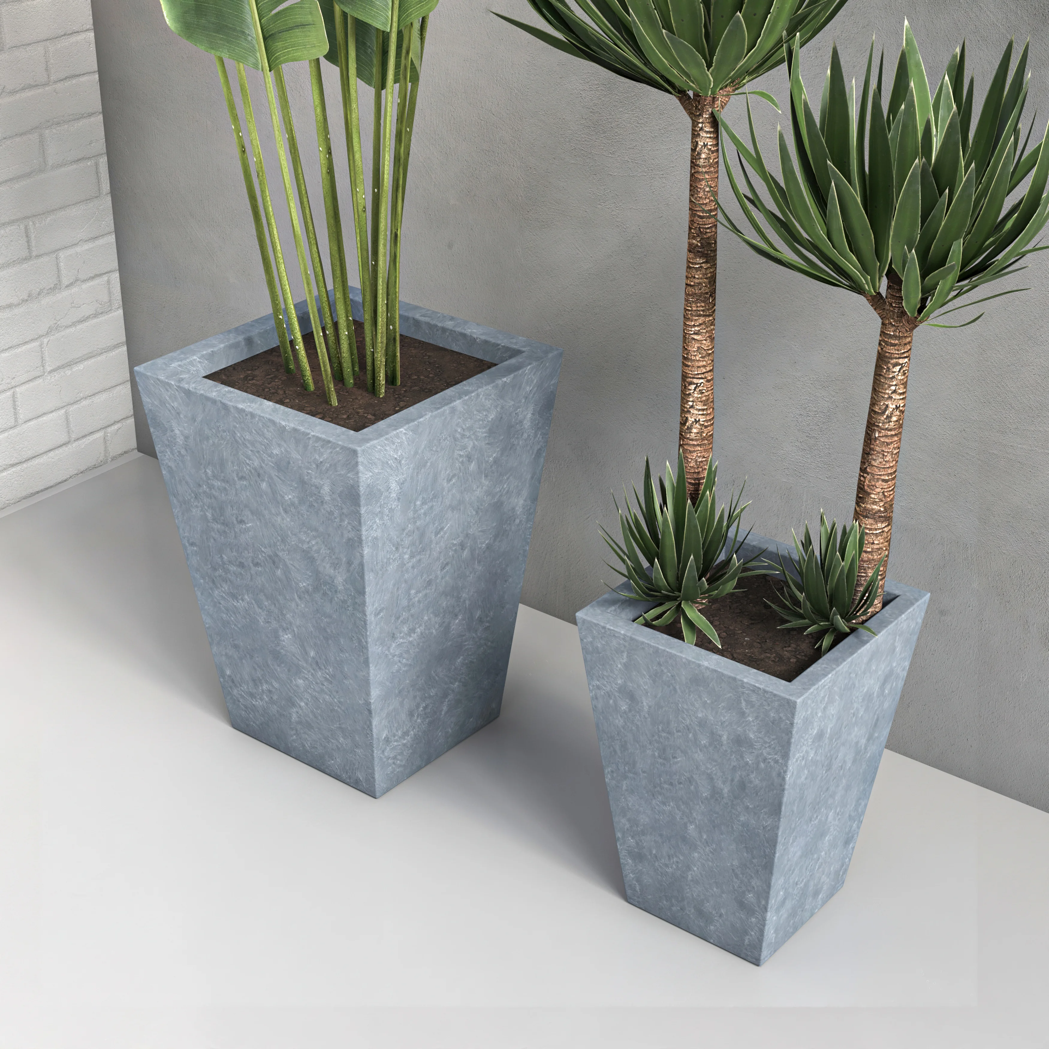 Serene Series Planter Set In Aged Concrete