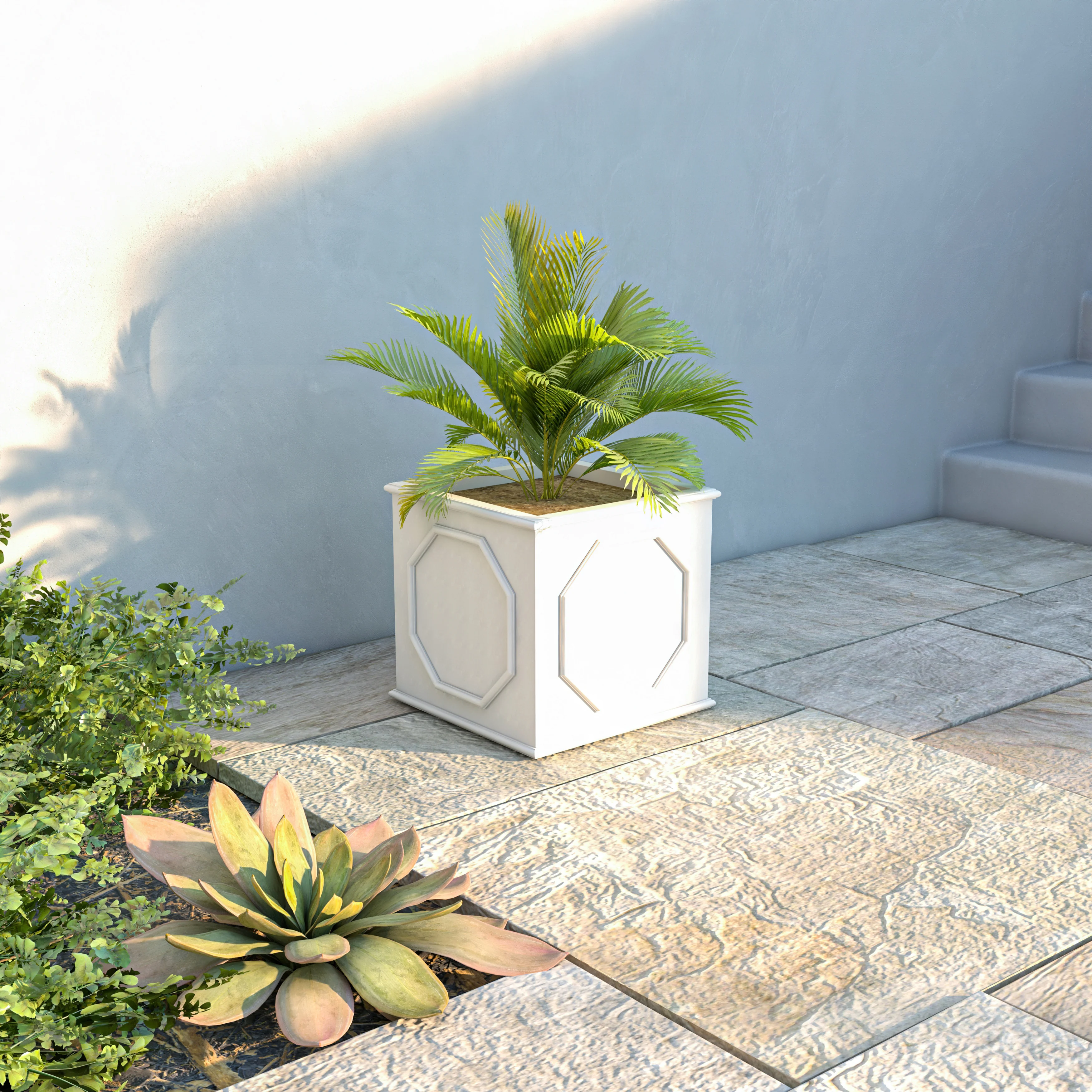 Sprout Series Cubic Fiber Stone Planter in White 15 Cube