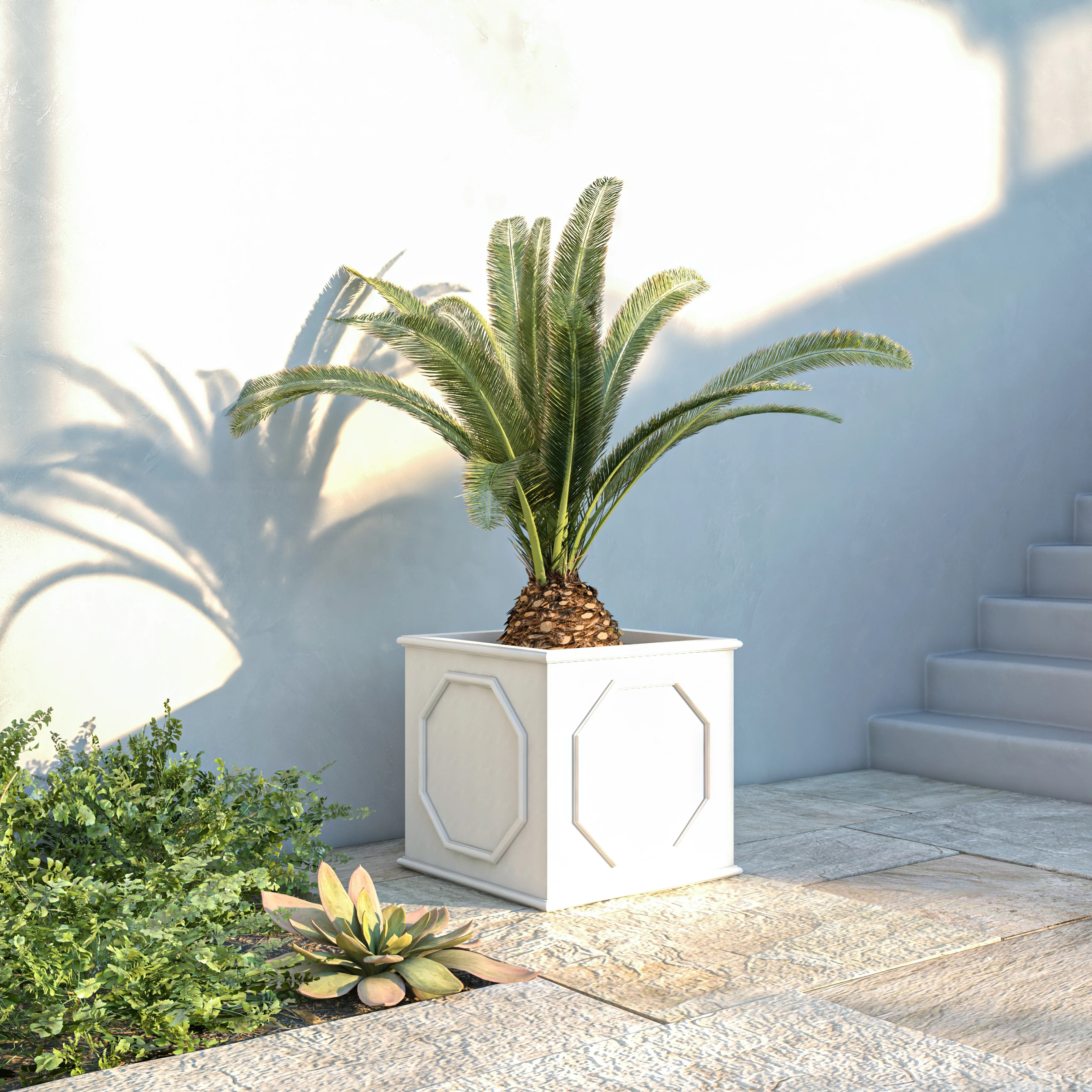 Sprout Series Cubic Fiber Stone Planter in White 25.6 Cube