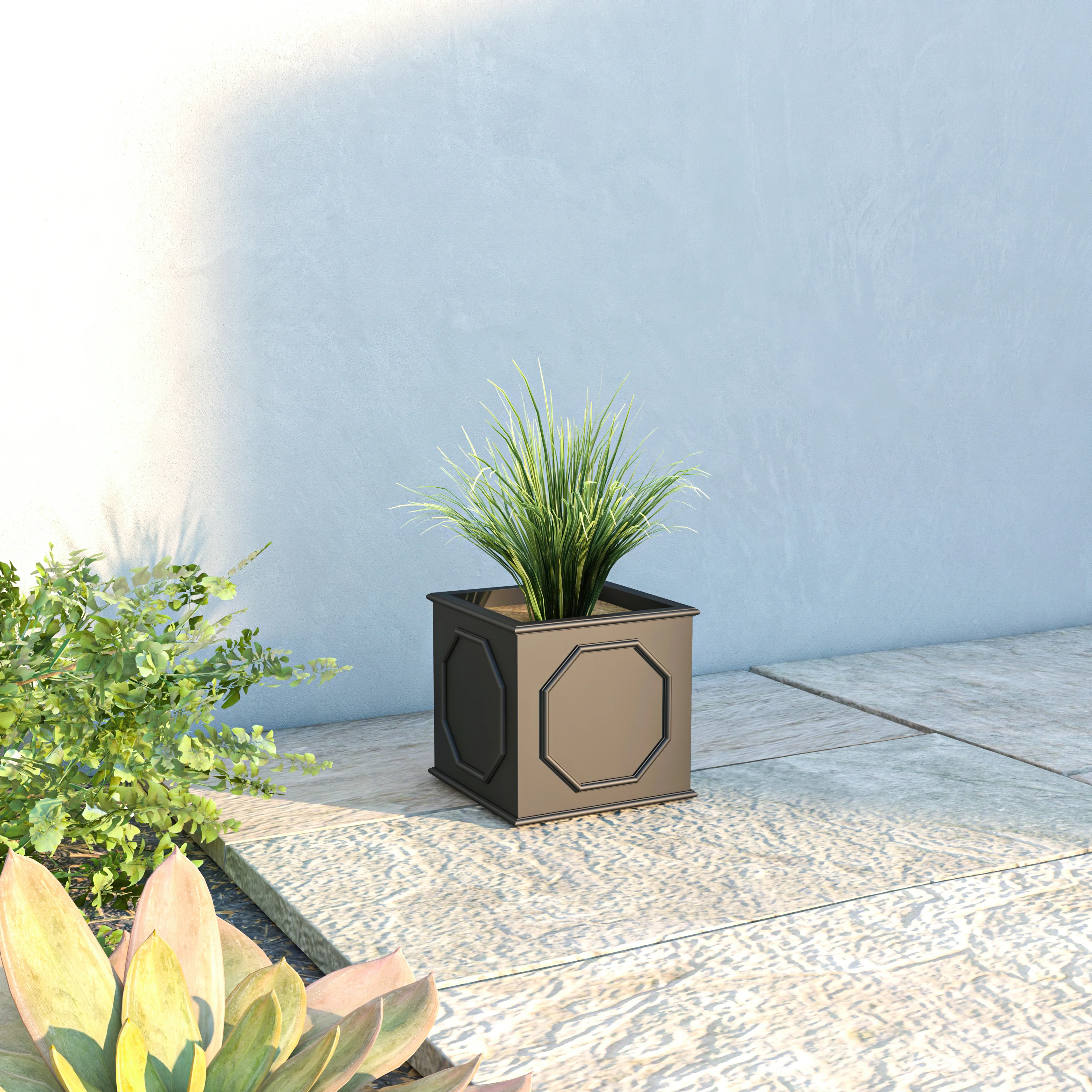 Sprout Series Cubic Fiber Stone Planter in Black 8 Cube
