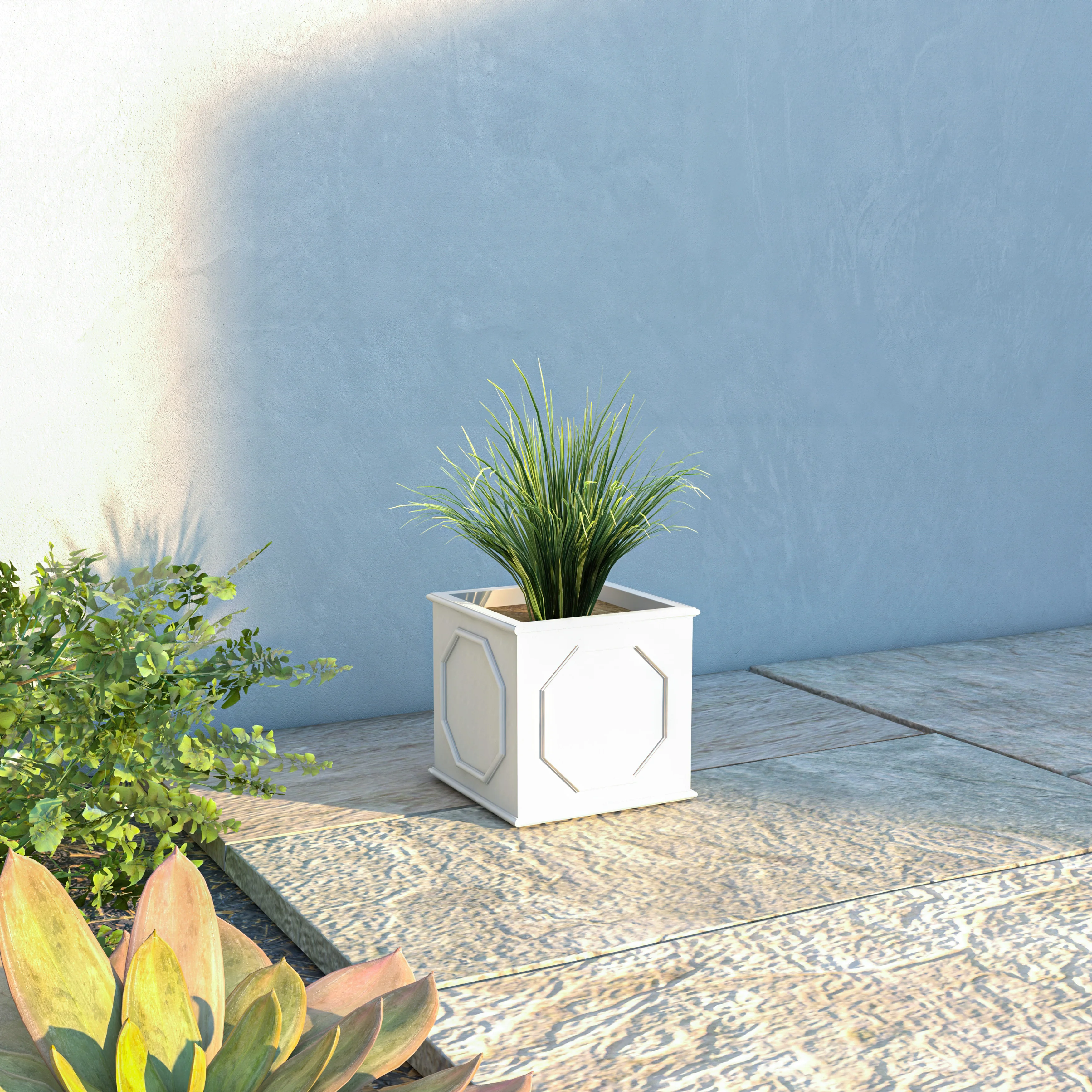 Sprout Series Cubic Fiber Stone Planter in White 8 Cube