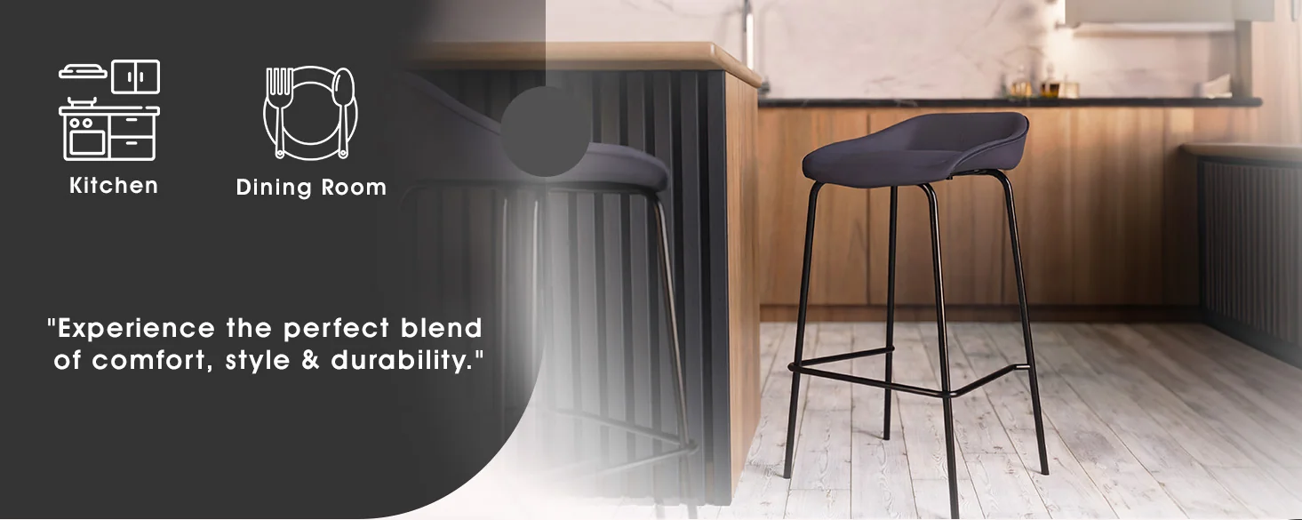 Servos Modern Barstool with Upholstered Faux Leather Seat and Powder Coated Iron Frame in Black