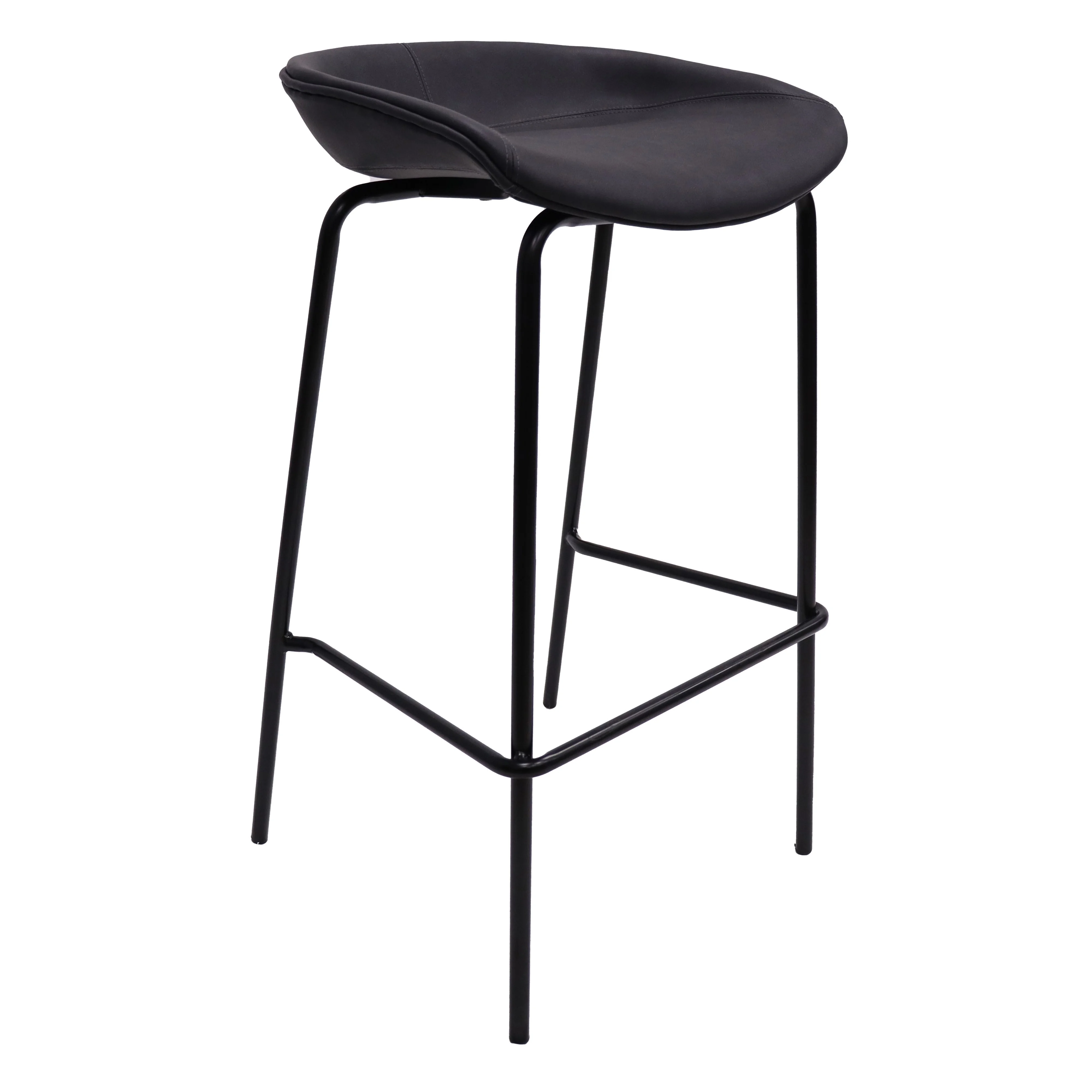 Servos Modern Barstool with Upholstered Faux Leather Seat and Powder Coated Iron Frame in Black