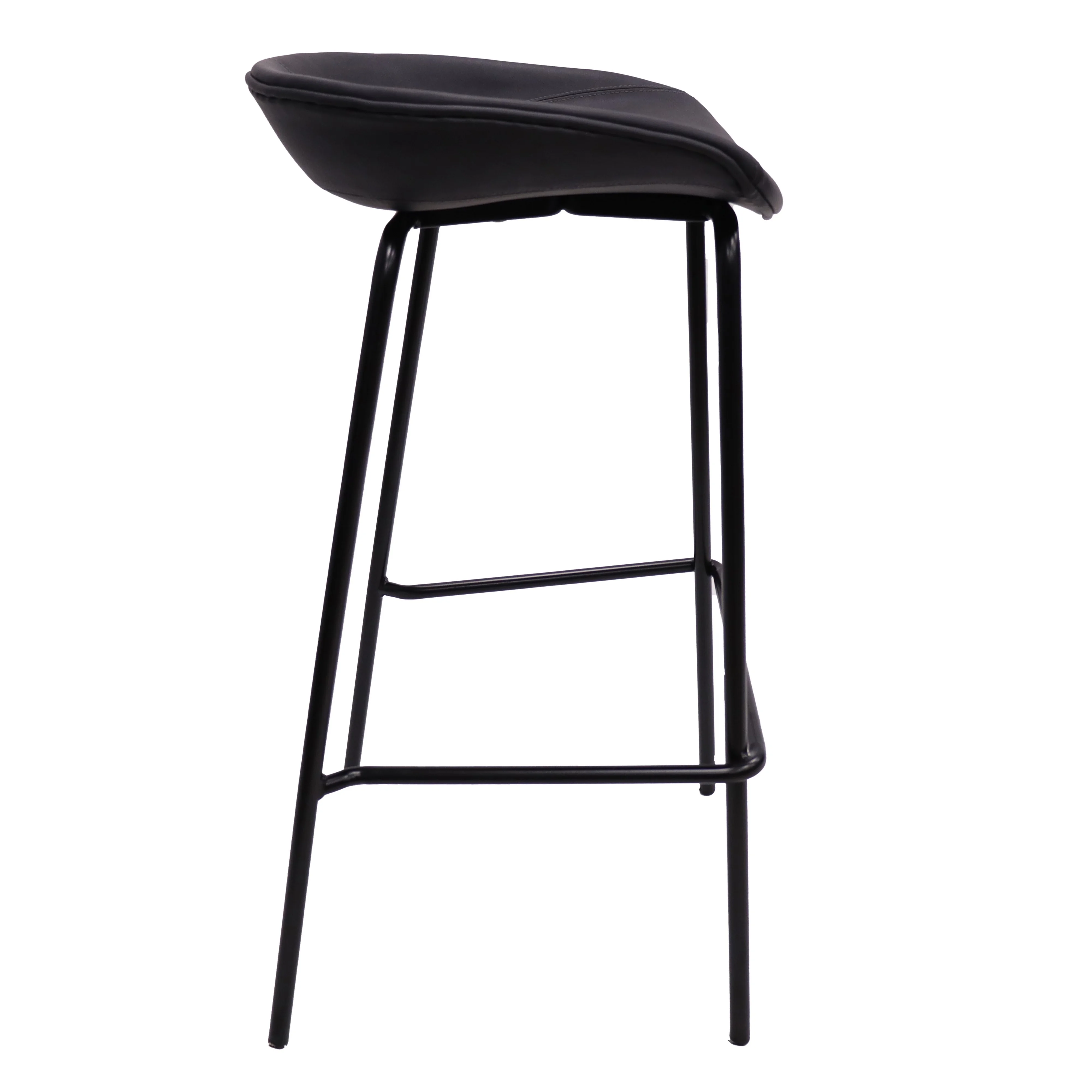 Servos Modern Barstool with Upholstered Faux Leather Seat and Powder Coated Iron Frame in Black