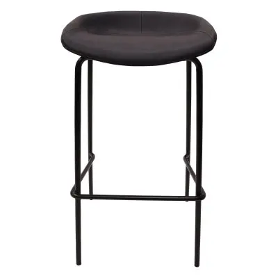 Servos Modern Barstool with Upholstered Faux Leather Seat and Powder Coated Iron Frame in Black